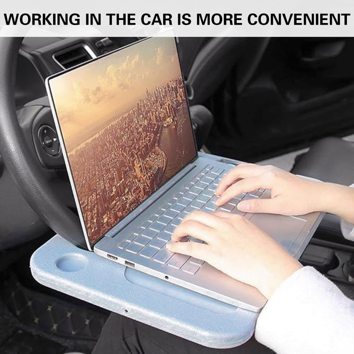 AIMALL Grey Car Steering Wheel Tray ABS Portable Desk Dining Table Laptop Holder 16.9In X 11.4In Multi-Function Vehicle Dinner Plate Writing Office Bracket image number 6