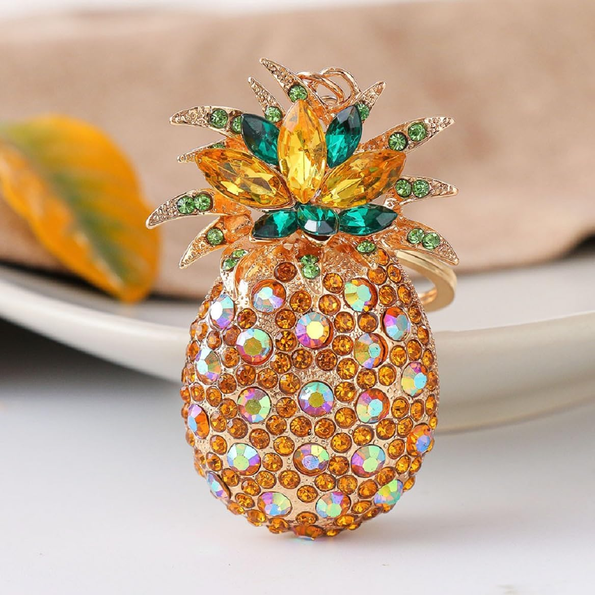 Colorful Pineapple Keychain for Women, Green Leaf Pineapple Key Chain for Ladies, Cute Pineapple Summer Keyring, Sparkling Rhinestone Pineapple Tropical Fruit Keychain Accessories image number 3