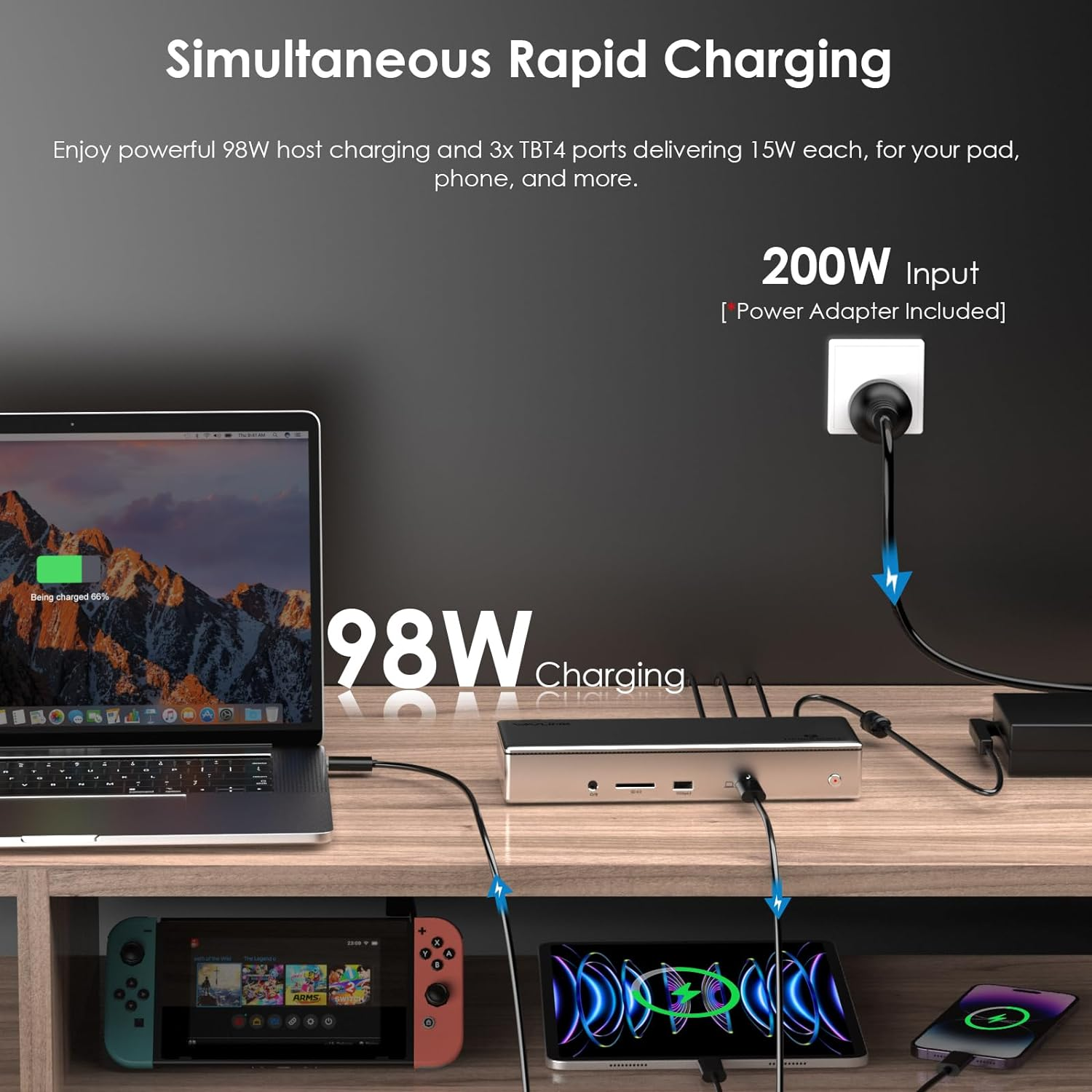 Displaylink 15-In-1 Thunderbolt 4 Docking Station - WAVLINK Quad Monitor 4K@60Hz, Single 8K@30Hz, 98W Charging, 3Xthunderbolt 4 Ports, 2Xhdmi, 2Xdp, 10Gbps USB 3.1, USB C Laptop Dock for Mac/Windows image number 5