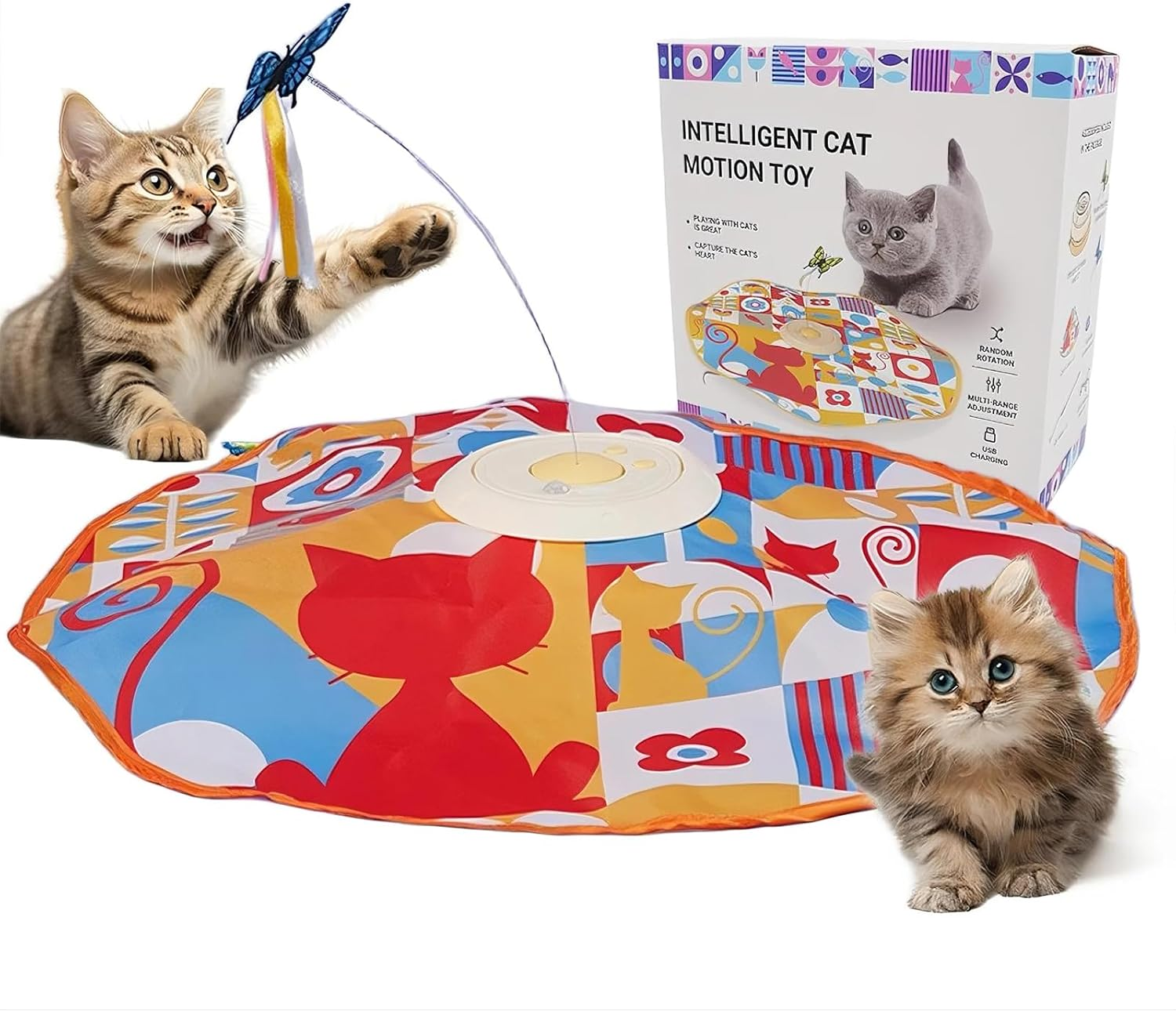 Cat Interactive Toys Intellisense 3-In-1 Rechargeable Motion Activated for Indoor Cats, Long Lifetime Motor Cat Chasing Toy for Exercise/Moving Butterfly/Feather Wand image number 5