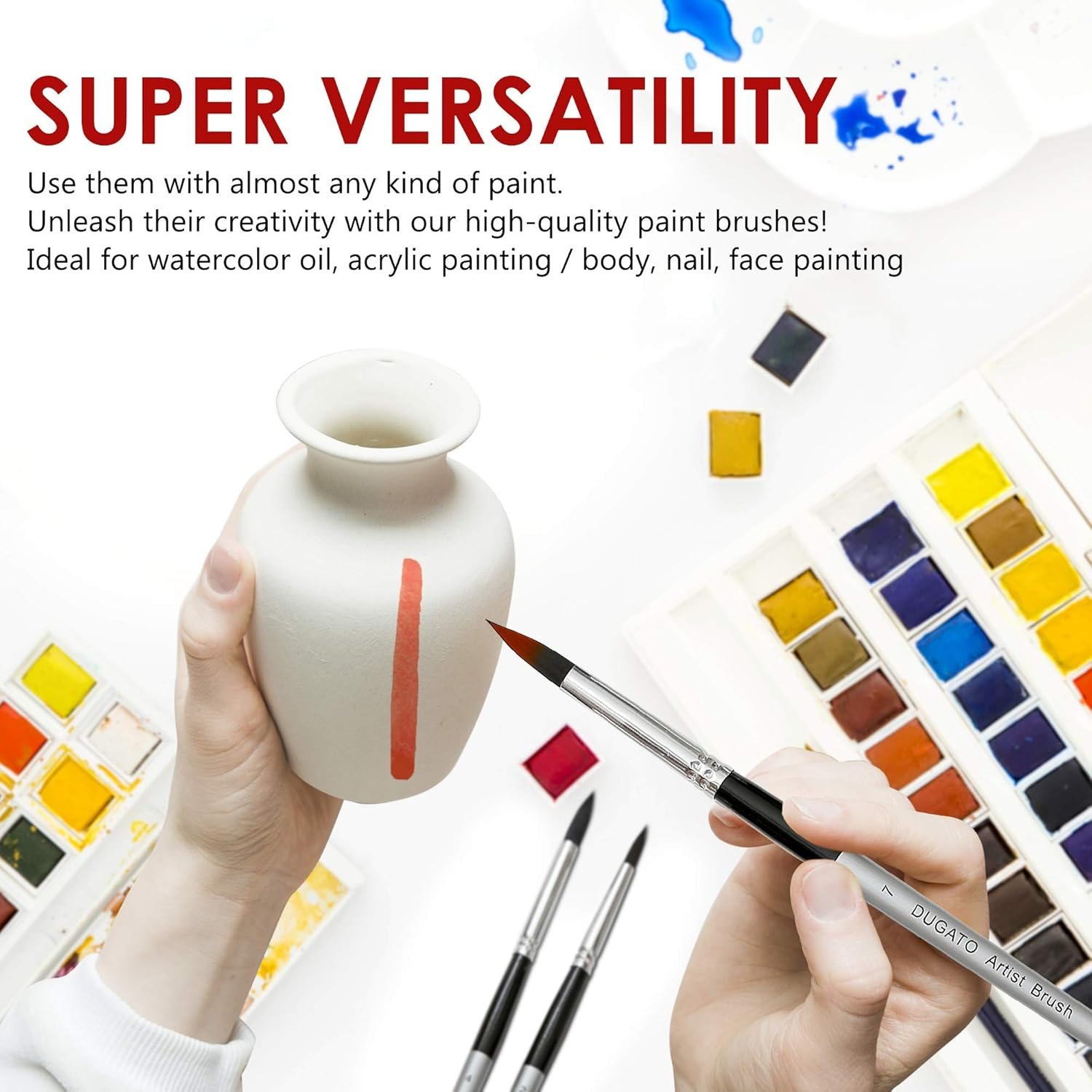 Watercolor Detail Paint Brushes Set 10Pcs by DUGATO, round Pointed Tip Paint Brushes Perfect for Water Color Acrylics Ink Gouache Oil Tempera Paint by Numbers Miniature & Fine Detailing