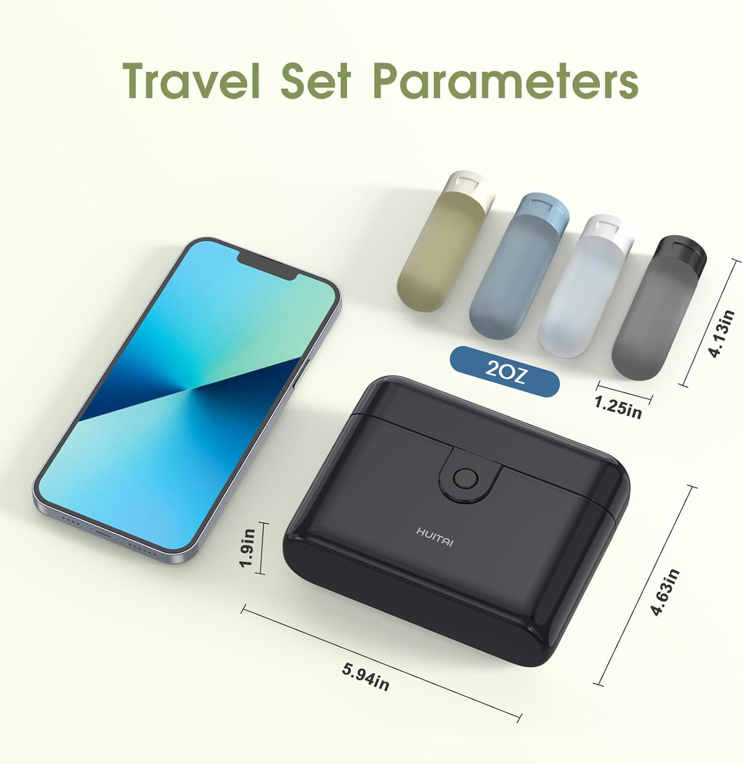 HUITAI Travel Bottles with Case, 4X2Oz TSA Approved, Leak-Proof, Press to Unlock, Compact & Portable Travel Toiletries (Black) image number 6