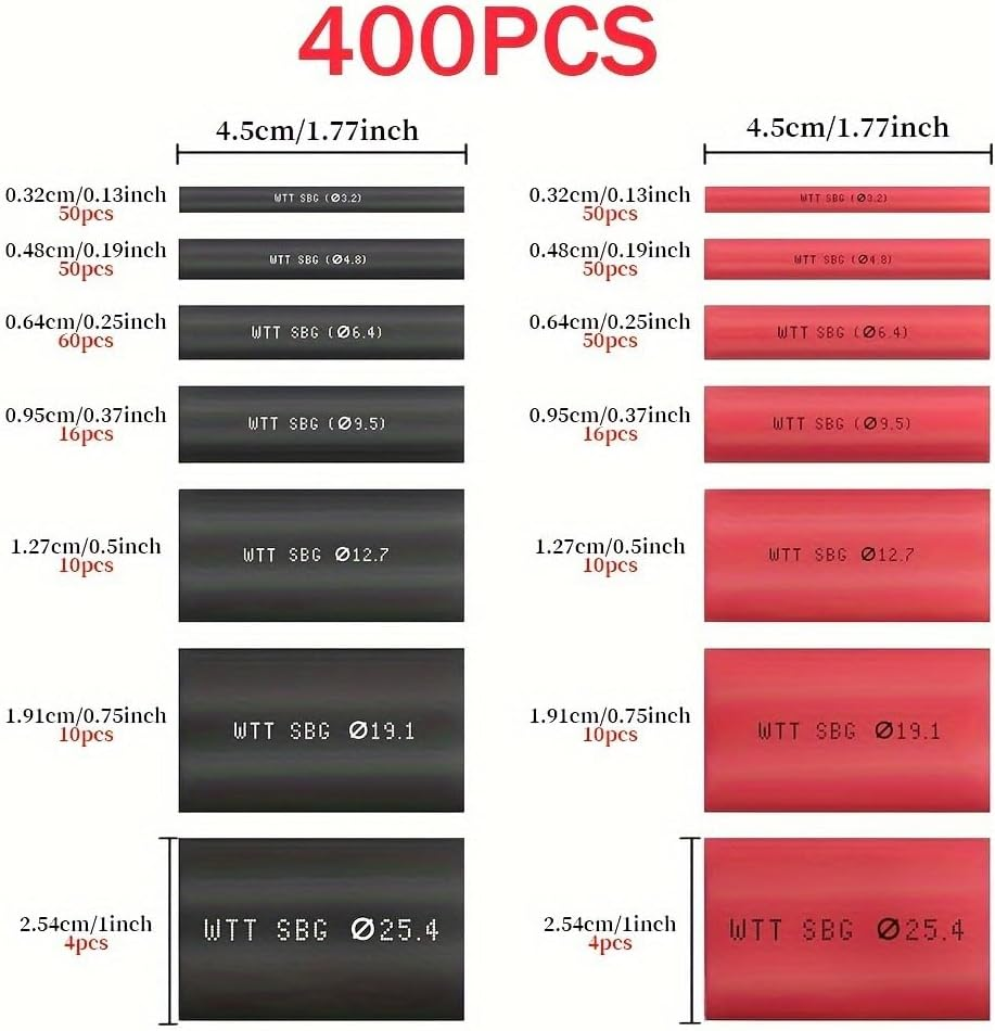 400 Pcs Heat Shrink Tubing Kit, 3:1 Ratio Heat Shrink Wrap Tubing Kit, Electrical Insulation Cable Sleeve,7 Sizes Cable Wire Heat Shrink Tub for Home and Industrial image number 2