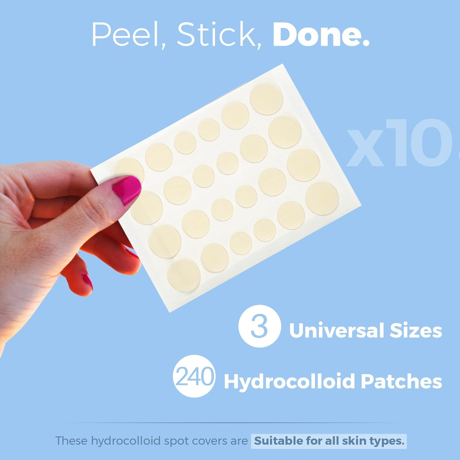 Invisible Spot Cover &ndash; Absorbing Cover, Hydrocolloid Covers, Facial Stickers &ndash; Clear Adhesive Patches in 3 Sizes (240 Count)