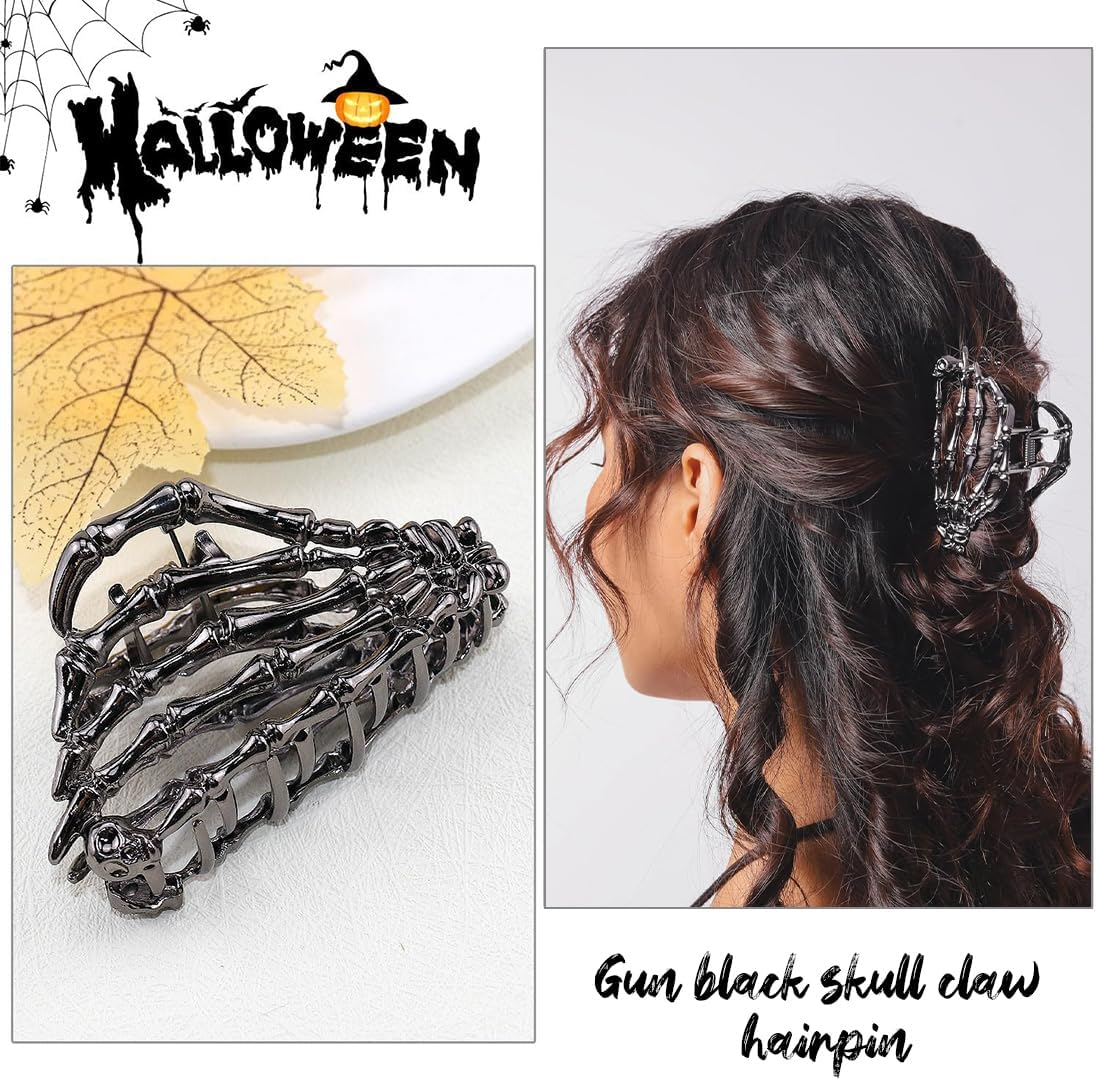 Pack of 3 Stylish Spider Web Metal Hair Clips, Halloween Accessories in Gothic and Y2K Style, Skeleton Hand Spider Web Design, Decorative Large Claw Clip for Everyday Use image number 4