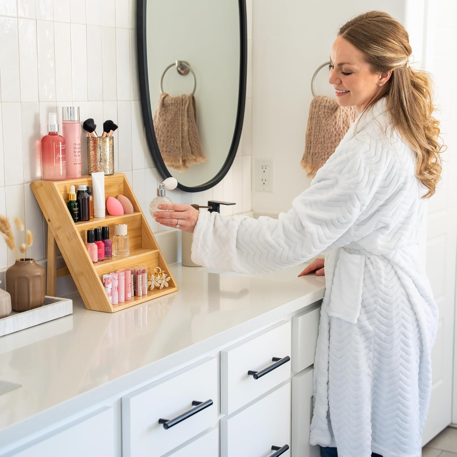 Vellaluna Bamboo Spice Rack, 3-Tier Seasoning Spice Jar Organizer, Wooden Spice Holder, Space Saving Wooden Spice Holder for Kitchen Cabinet Drawers, Countertop, Pantry image number 3