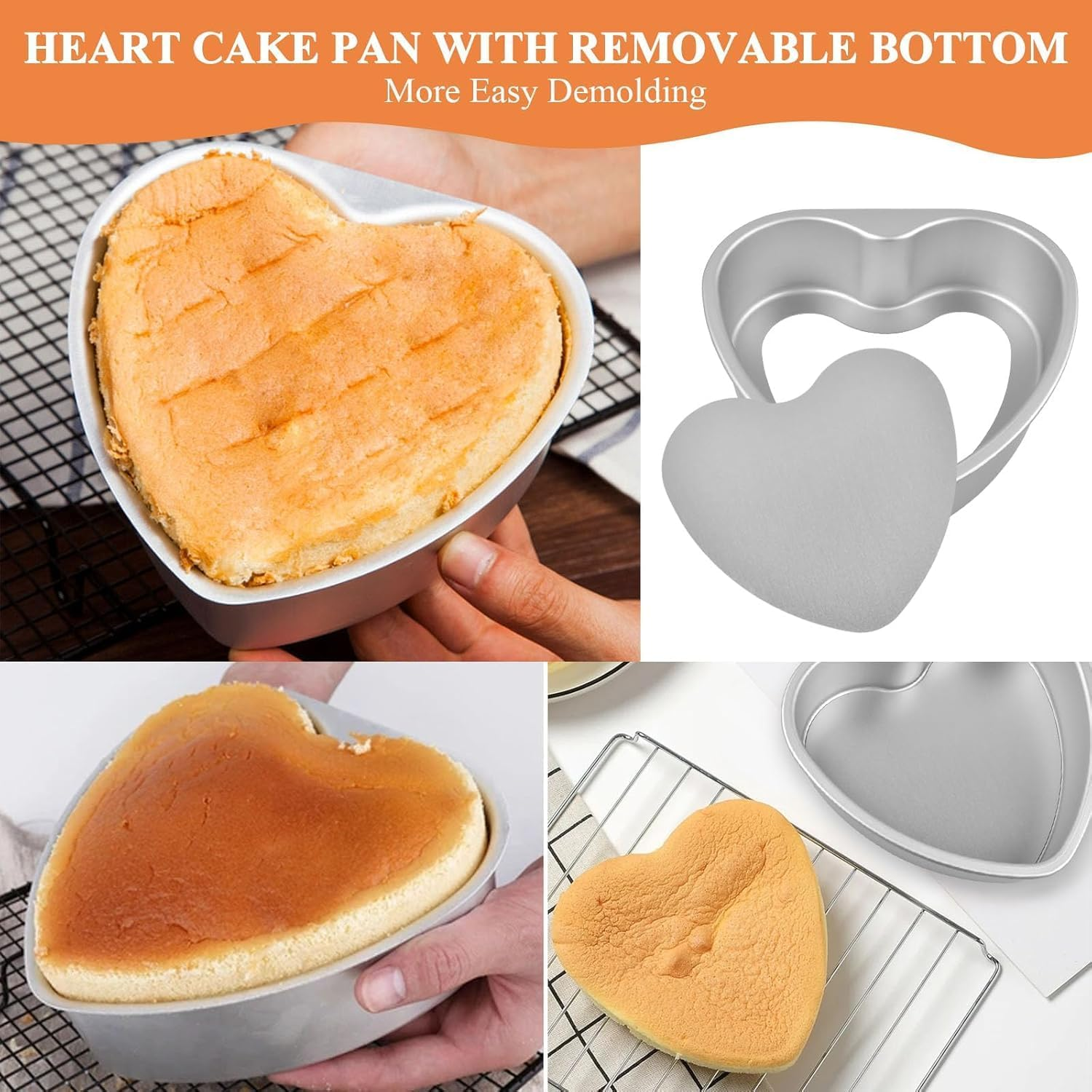 2 Pack Cake Pans, Heart Shaped Cake Pans, Aluminum Deep Springform Cake Pan Set with Removable Bottom DIY Baking Mold Tool for Wedding Party Birthday Valentines image number 4