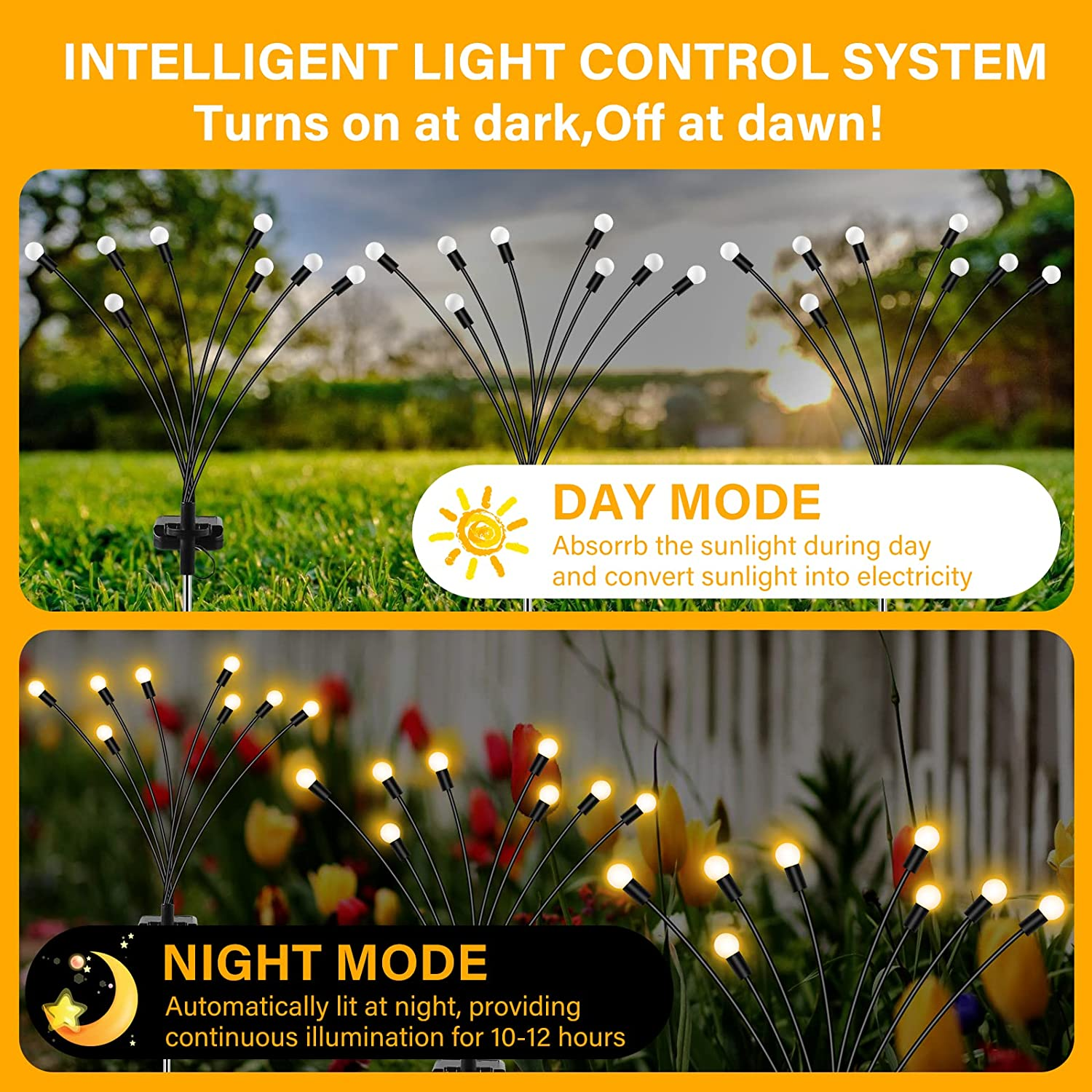 4 Pack Solar Garden Lights, New Upgraded 8 LED Firefly Waterproof Solar Powered High Flexibility Swaying Outdoor Lights for Pathway Yard Walkway Patio Decoration, Warm White image number 5