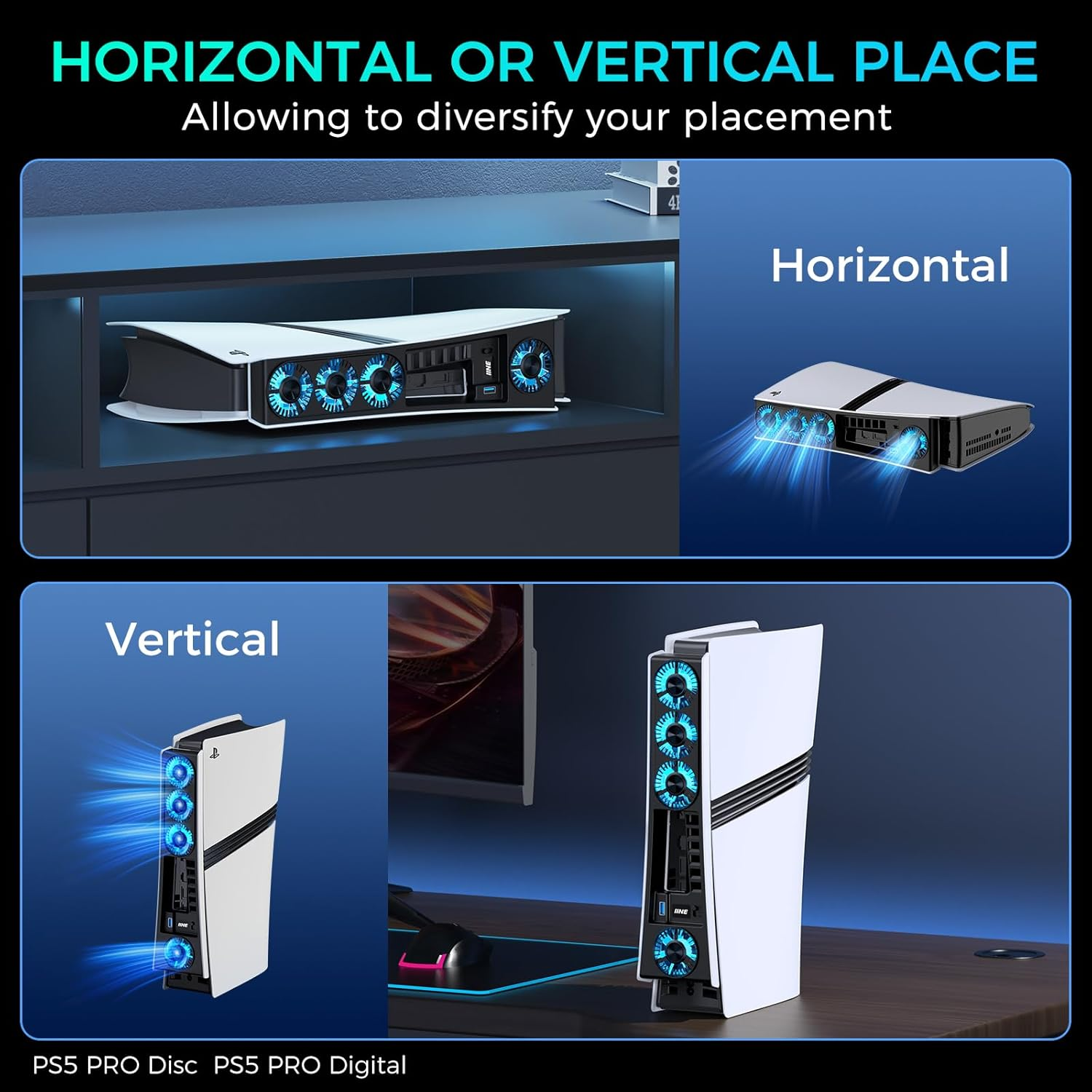 Cooling Fan for PS5 Pro, Efficient Cooler Fan with Adjustable Speed/Led Light, Temperature-Controlled PS5 PRO Cooling Accessories with USB 3.0 Port image number 4