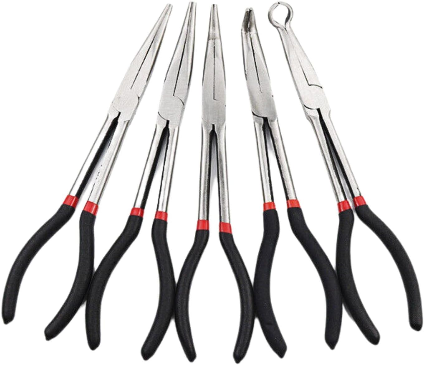 Leona Co 5X Long Nose Plier 11&rdquo; Long Reach, Straight, Angle Pliers, 25 &45 & 90 Degree, Bent Head Needle Nose Pliers Set for Mechanics, Long Handle Pliers