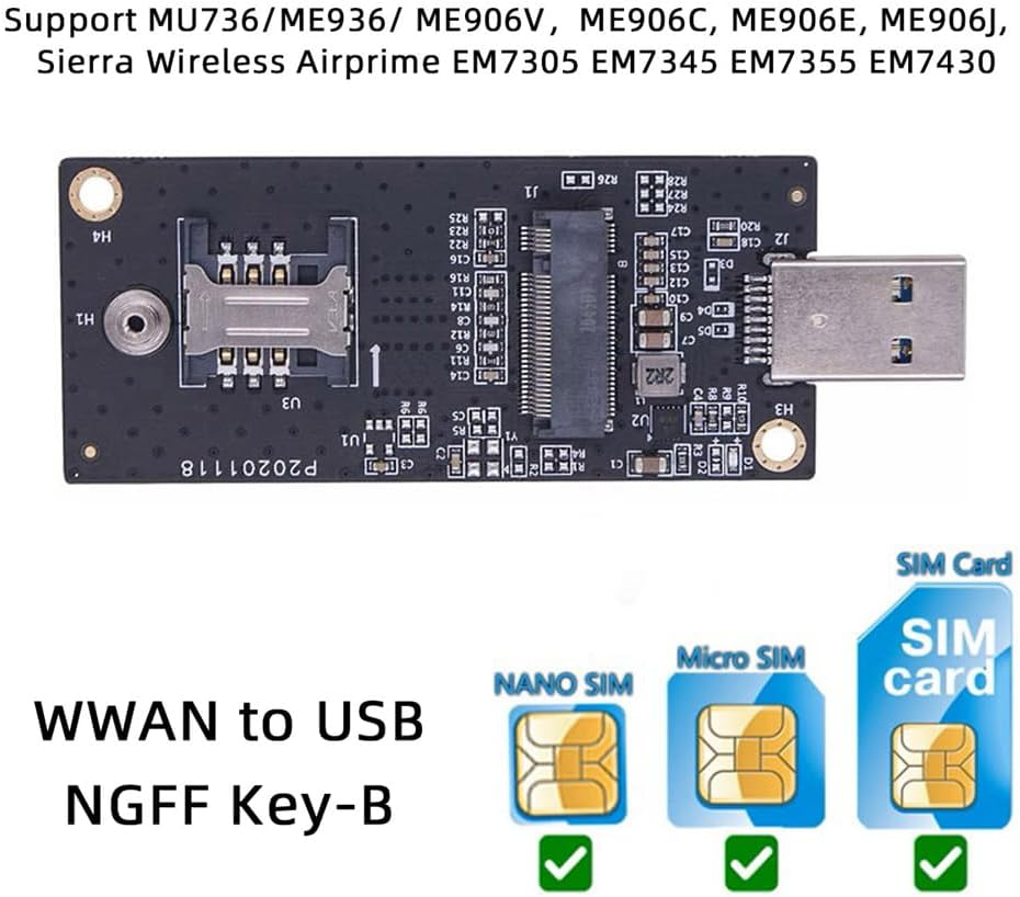 NFHK NGFF M.2 Key-B WWAN to USB 3.0 Adapter Riser Card with SIM Slot for 3G/4G/5G LTE Wireless Module Modem Card, NF-EP-026 image number 1