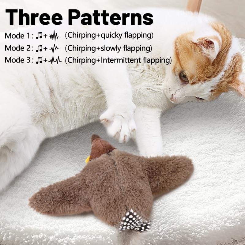 Interactive Cat Bird Toy, Flapping Wings Sparrow Catnip Toys, Vivid Chirping, Simulation Bird Singing Cat Toy, Electric Interactive Cat Toys for Indoor Cats, Rechargeable image number 2