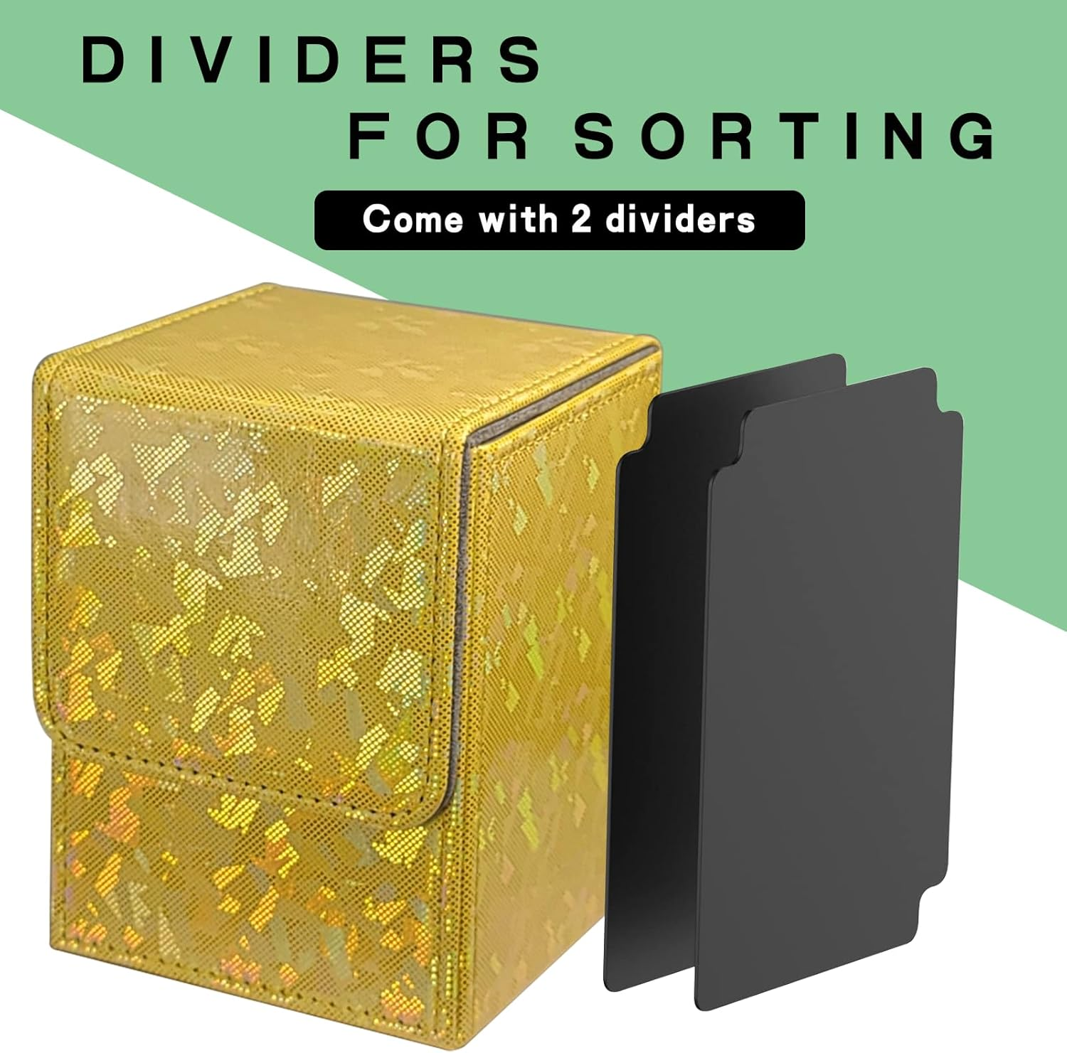 Dmoicols Sparkly Card Deck Box Holds 100+ Single Sleeved Cards,Leather Card Storage Case,Mtg Commander Deck Box with 2 Dividers Fit TCG CCG Magic Cards Vertical (Sparkly Yellow Piece) image number 2
