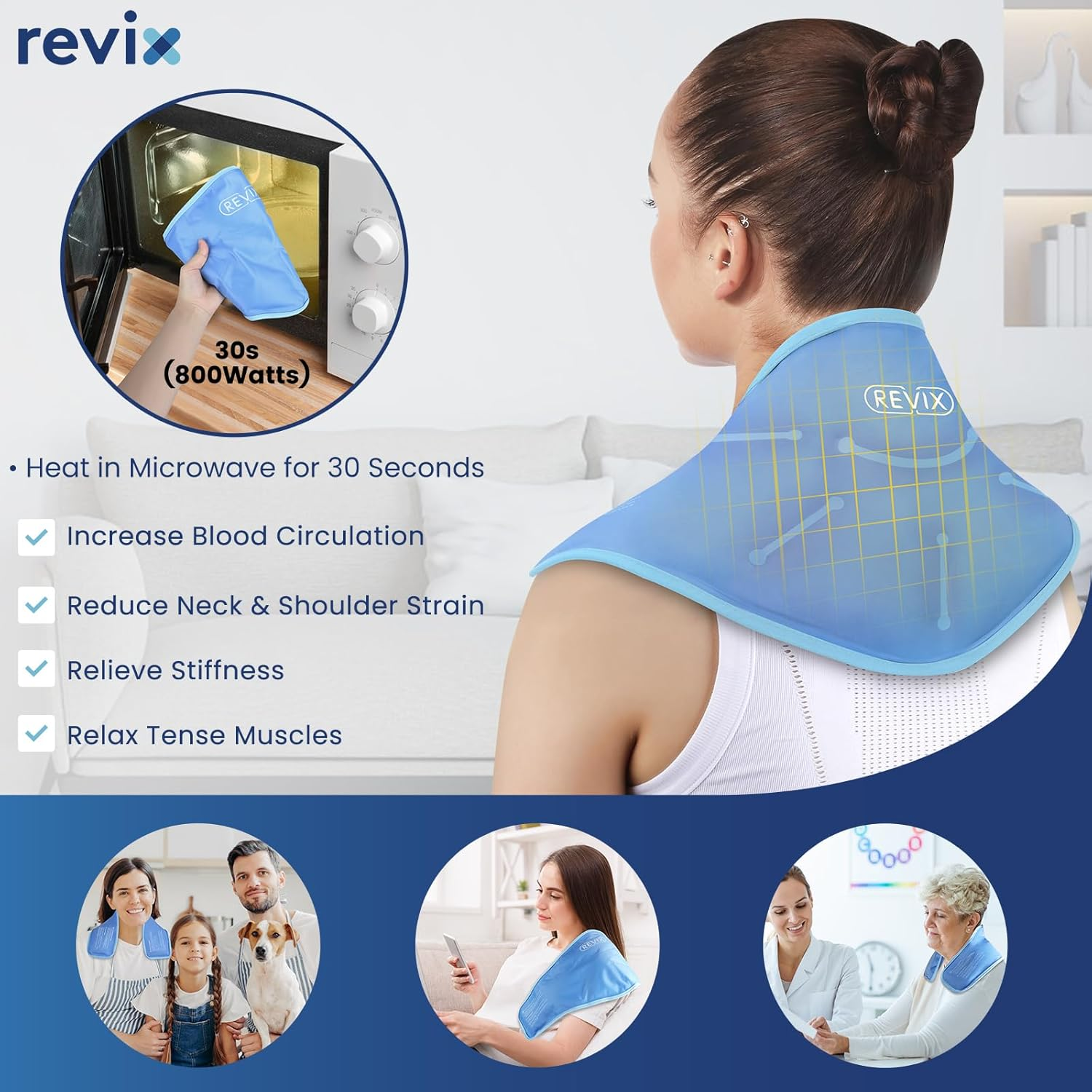 REVIX XL Neck Ice Pack for Injuries Reusable Gel Neck Ice Wrap for Pain Relief, Hot and Cold Compress for Chronic Pain, Sports Injury and Cervical Surgery Recovery, Soft Plush Lining Neck Cold Pack image number 3