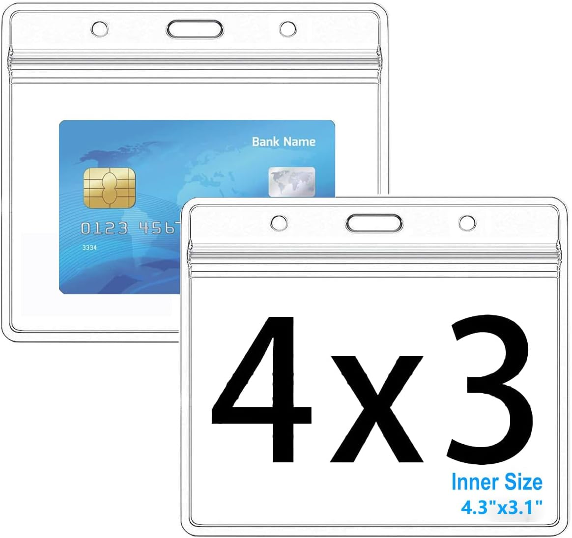 Horizontal ID Card Name Tag Badge Holder with Waterproof Type Resealable Zip (Holders, 6Packs)