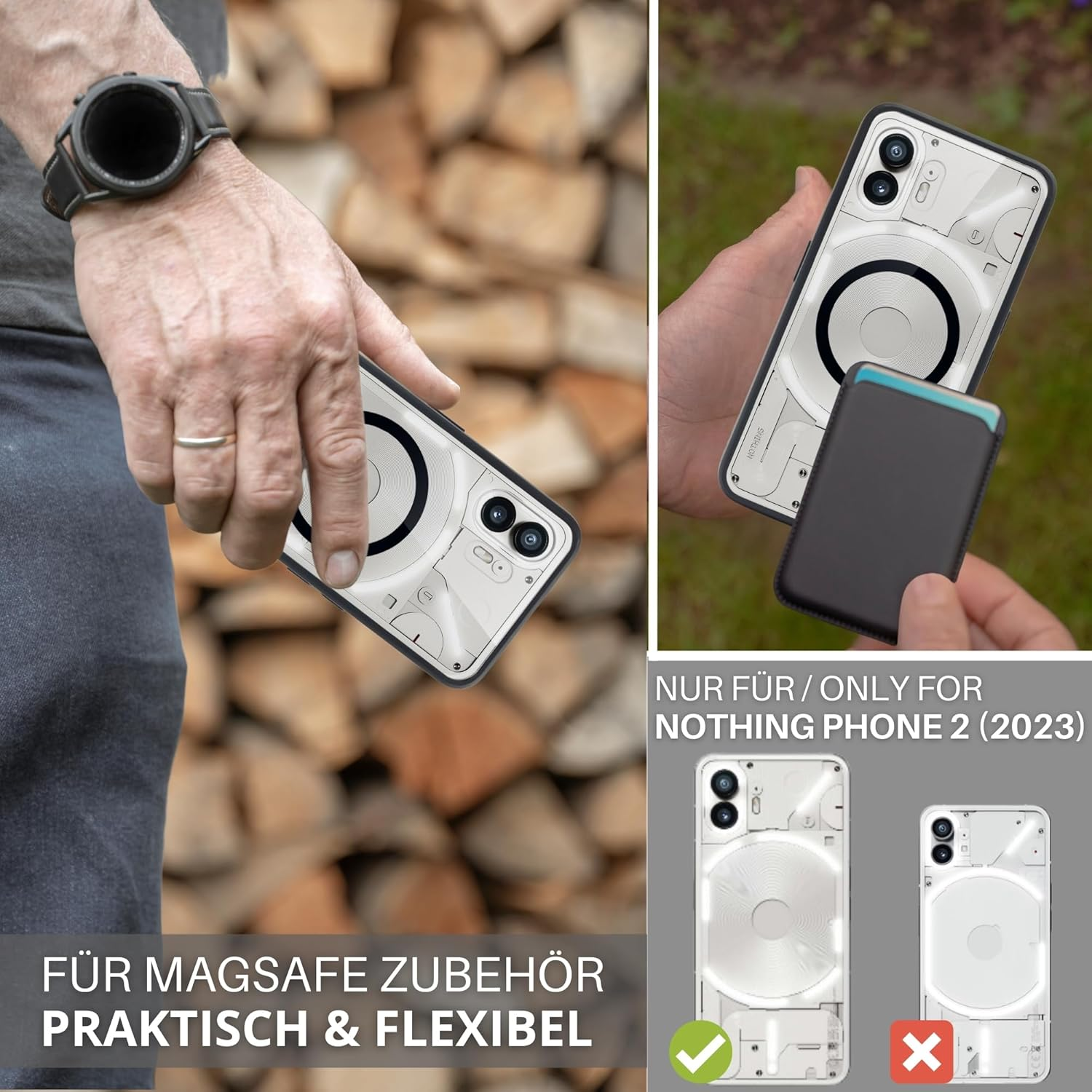 Jprotect Magnetic Case for Nothing Phone 2 - Magsafe Compatible - Black/Transparent - Shockproof - Anti-Yellowing image number 3