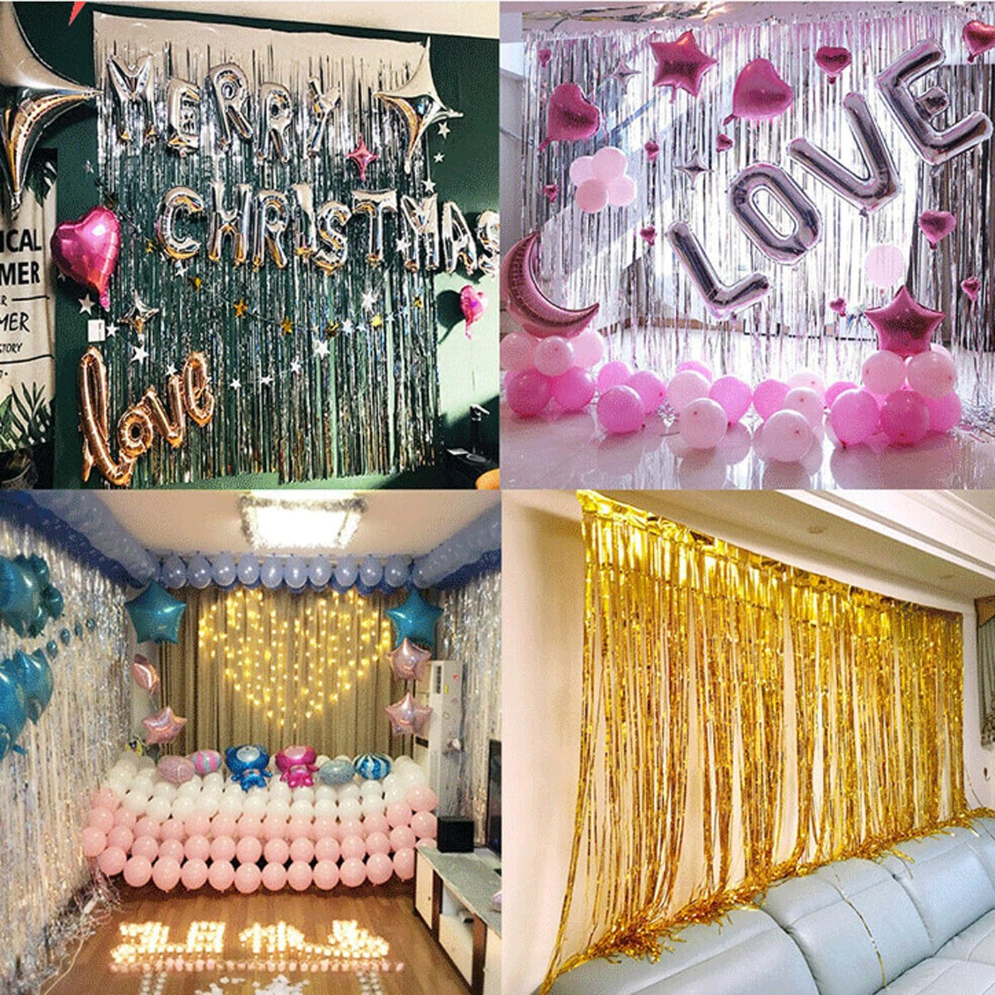 Haobase 2 Pack 3.28 Ft X 6.56 Ft Tinsel Foil Fringe Curtains, Metallic Foil Curtains Party Photo Backdrop for Wedding Birthday Party Baby Shower Graduation Decorations (Light Blue) image number 6