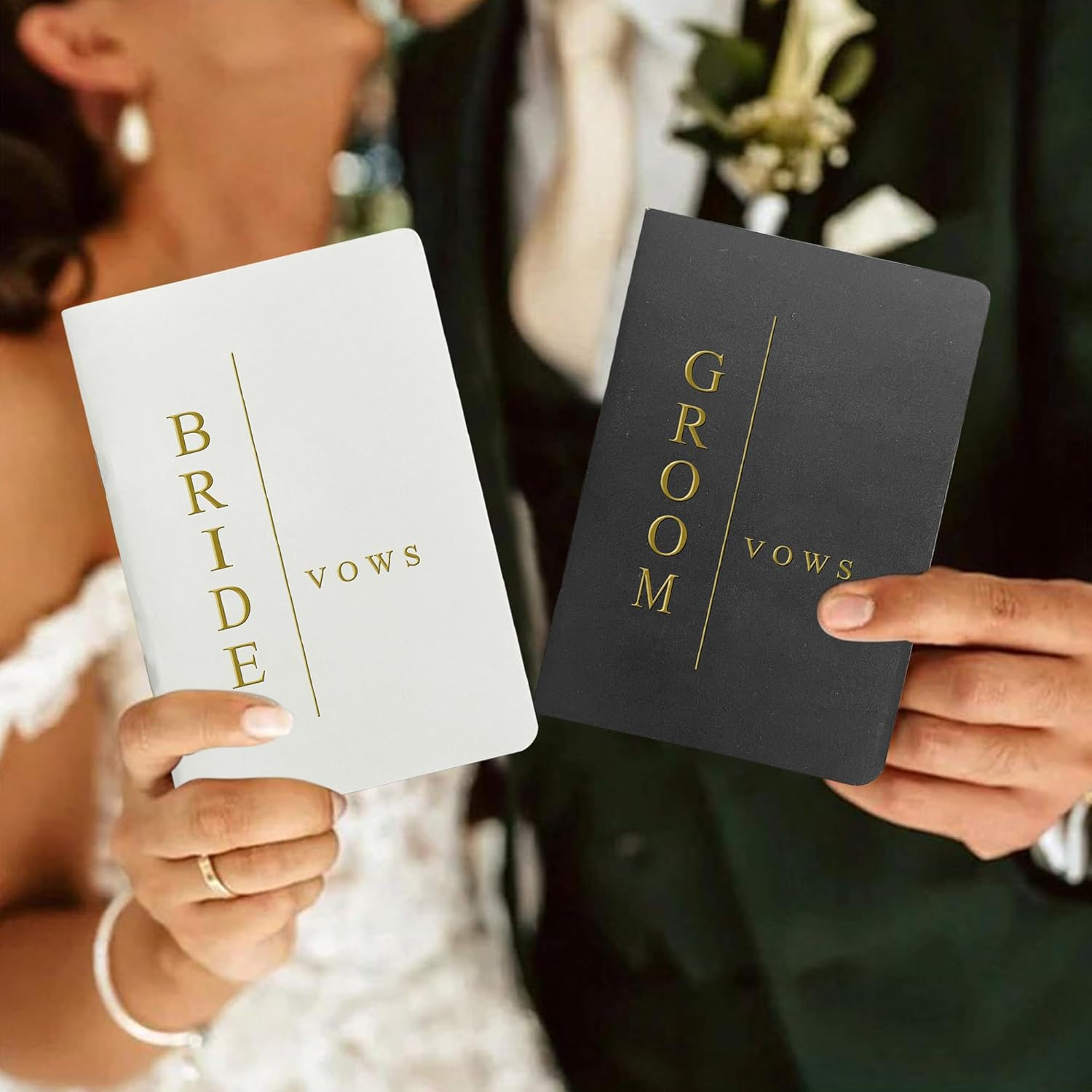Vow Books His and Hers Wedding Vow Books Bride and Groom with Soft Touch Gold Foil Engraving Wedding Essentials(Tr-Gb-Black) - Tr-Gb-Black image number 2