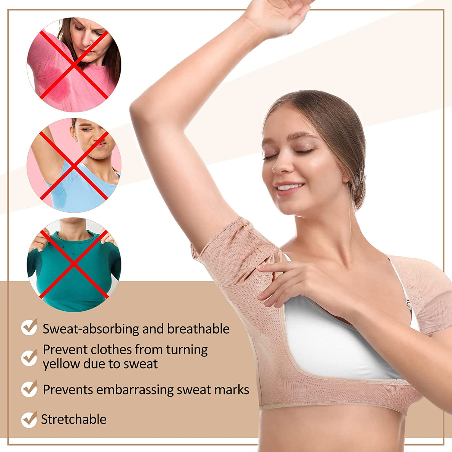Handepo 6 Pcs Underarm Sweat Vest Breathable Pads Armpit Proof Shirt Washable for Woman Girls Ladies Protector (Large)