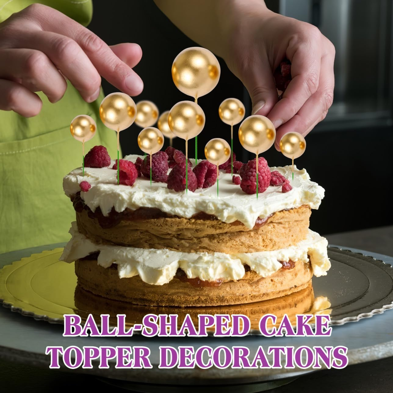 Amosfun 20Pcs Golden Ball Cake Decoration round Ball Cake Toppers Cupcake Ornaments Creative Decorations for Wedding Birthday Party image number 5