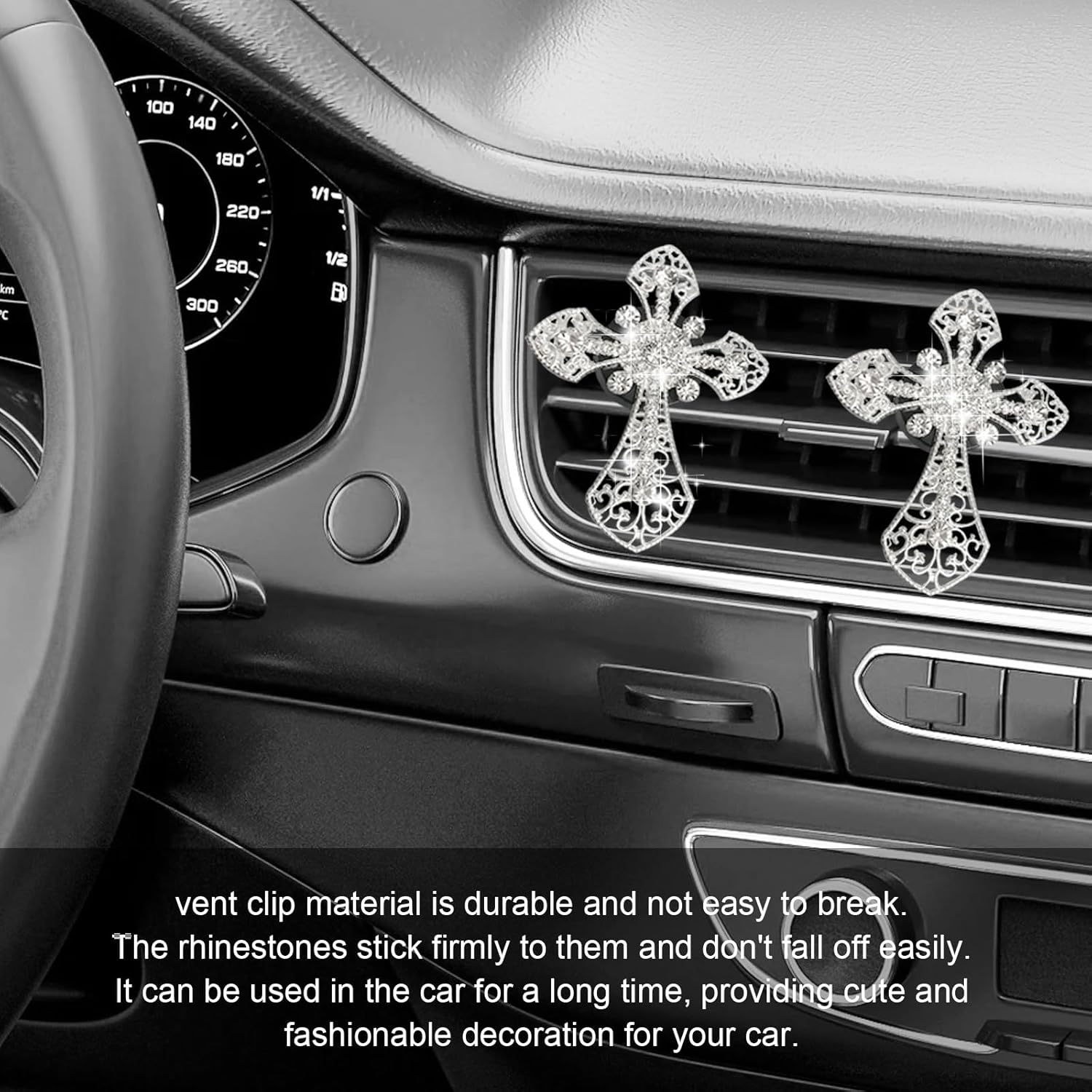 2Pcs Car Air Vent Clip, Bling Rhinestone Diamond Cross Crystal Car Air Vent Clips, Car Air Conditioning Outlet Clip Decorative, Universal Car Interior Decoration Accessories(Silver) - Colorful image number 7
