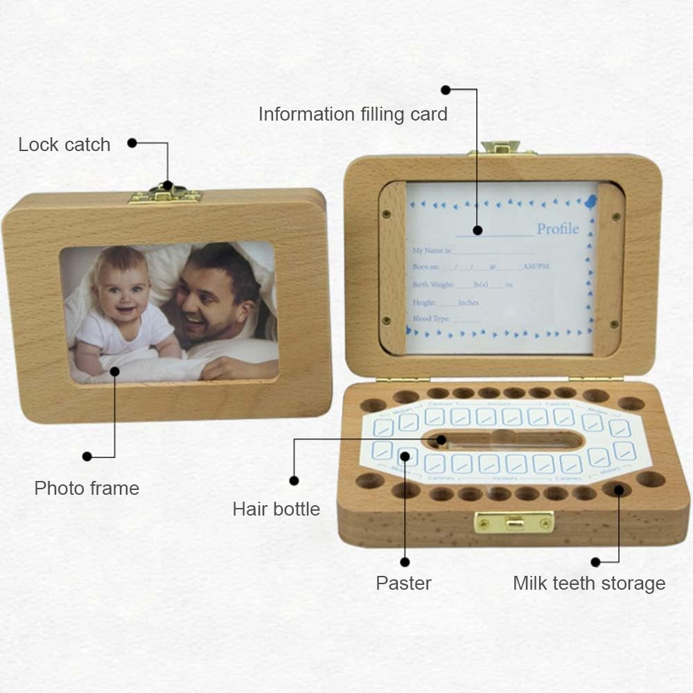 Tooth Box Wooden Dental House Children Teeth Drop Box Hoto Frame Teeth Hair Storage Container Holder Saver Memorial Box with Various Accessories image number 5