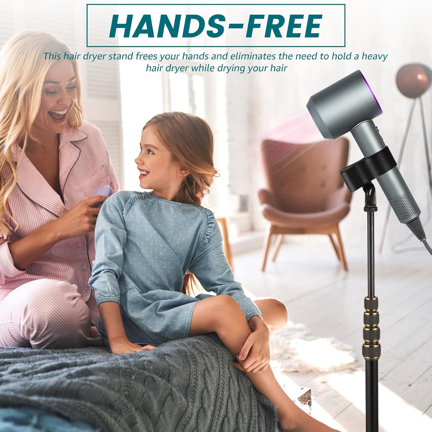 Awobepl Hands Free Hair Dryer Stand Holder Blow Dryer Floor Stand with Storage Bag image number 1