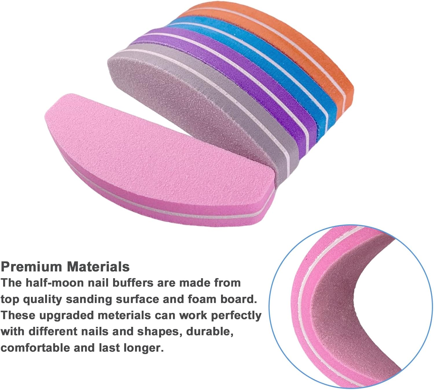 Nail File and Buffer (10 Pcs), Buffer Block Nail Files Double Sided 100/180 Grit for Acrylic and Natural Nails, Fingernail Emery Board Buffing Blocks Manicure Set Nail Care Kit Tool Halfmoon Arc image number 6