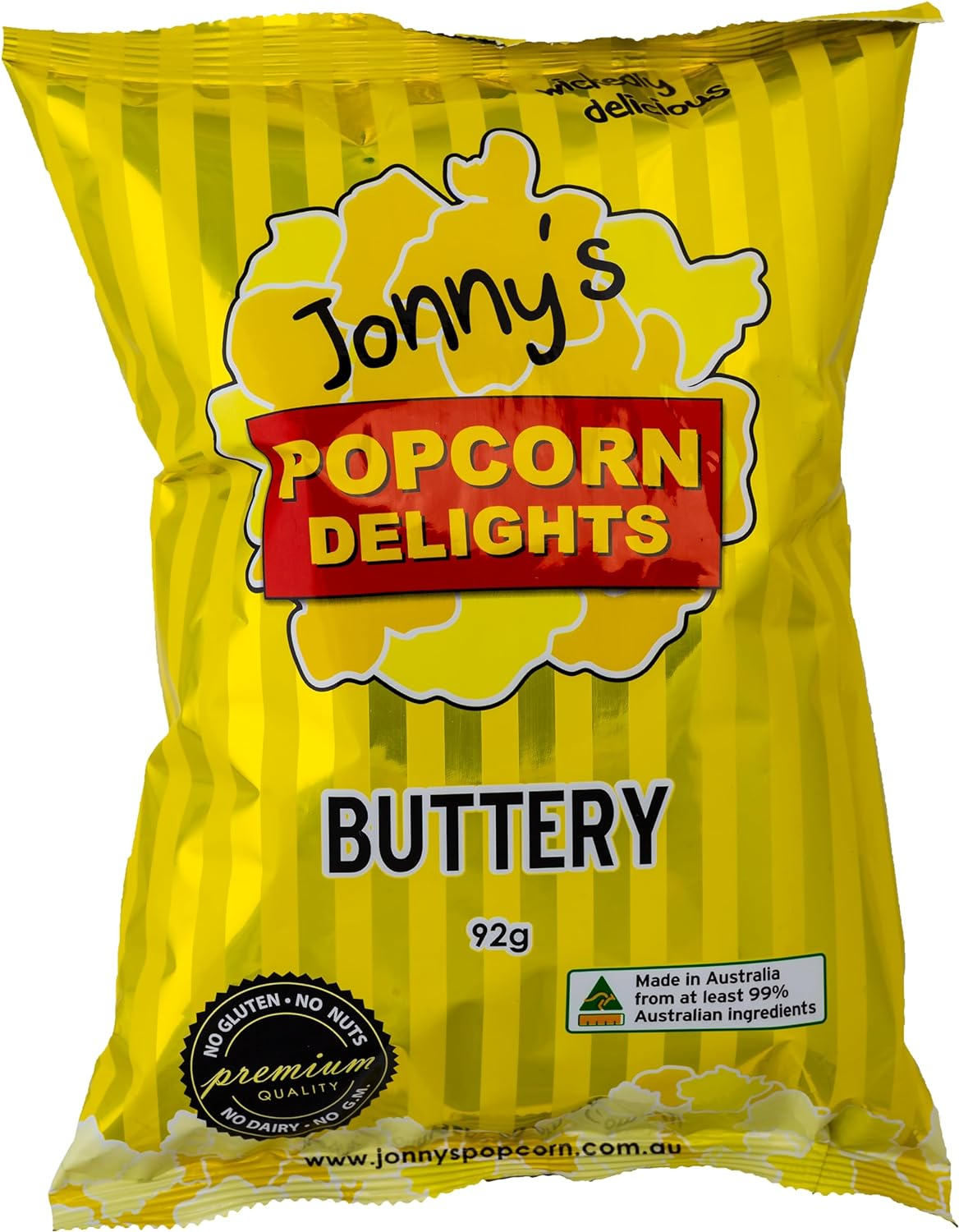 Jonny'S Popcorn Delights - Buttery Wholegrain Popcorn, 92 G (Pack of 12) image number 1