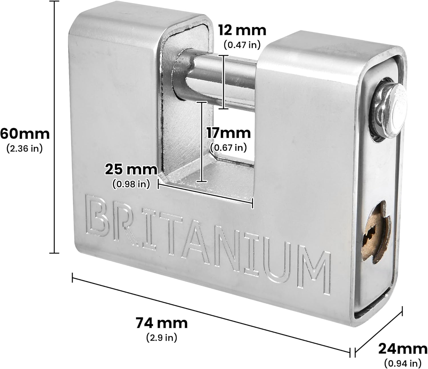BRP/74 [Armoured] Shipping Container Padlock - [Anti Drill Cylinder] - Heavy Duty Lock for Storage Unit, Motorbike, Shed & Garage Silver
