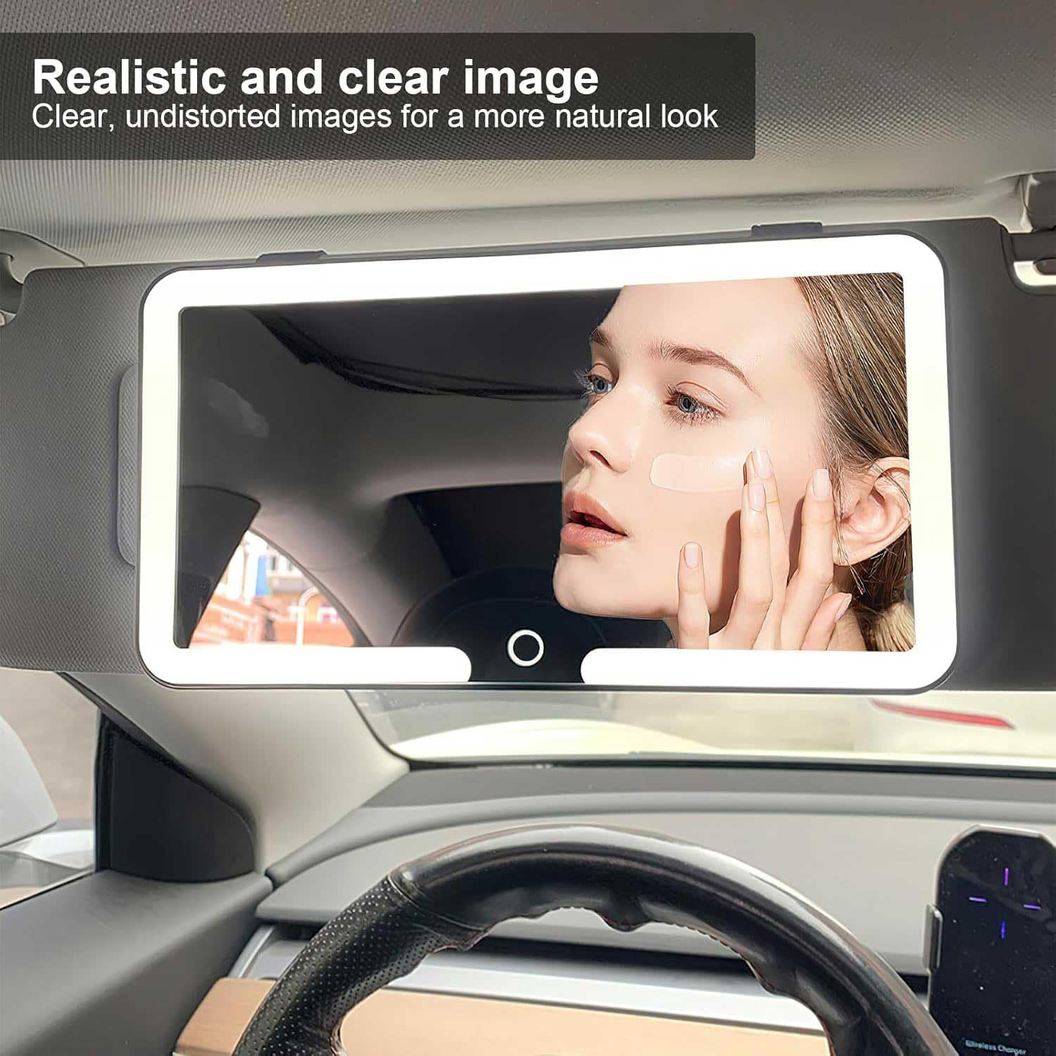 Car Visor Vanity Mirror with Led Lights, Car Vanity Mirror,Mirror with Lights for Car,Car Sun Visor Makeup Mirror with 3 Light Modes and 49 Leds - Rechargeable Cosmetic Mirror,Sun Visor Vanity Mirror image number 1