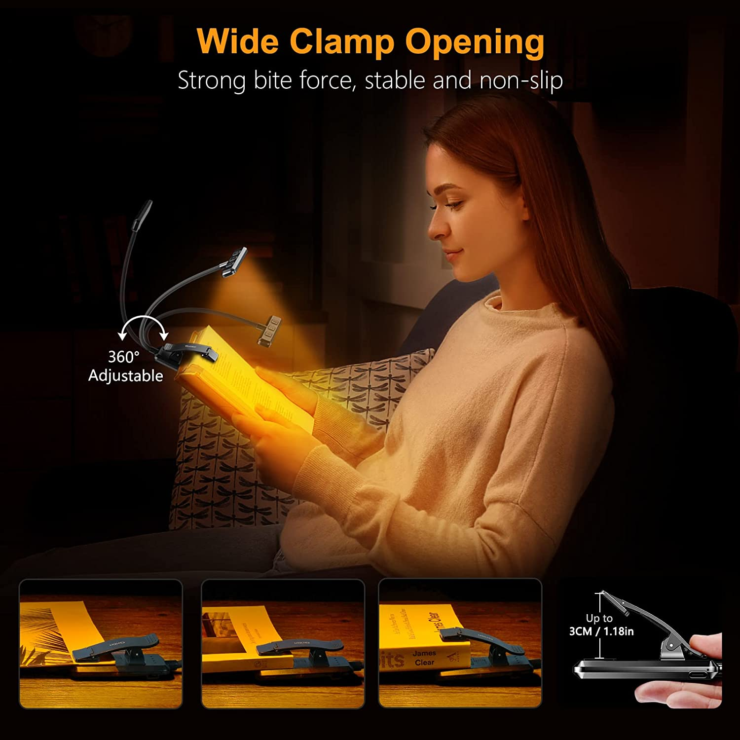Gritin 19 LED Book Light, Reading Light Book Lamp for Reading at Night with Memory Function, 3 Eye-Protecting Modes -Stepless Dimming, Long Battery Life, 360&deg; Flexible Lamp for Bed,Tablet