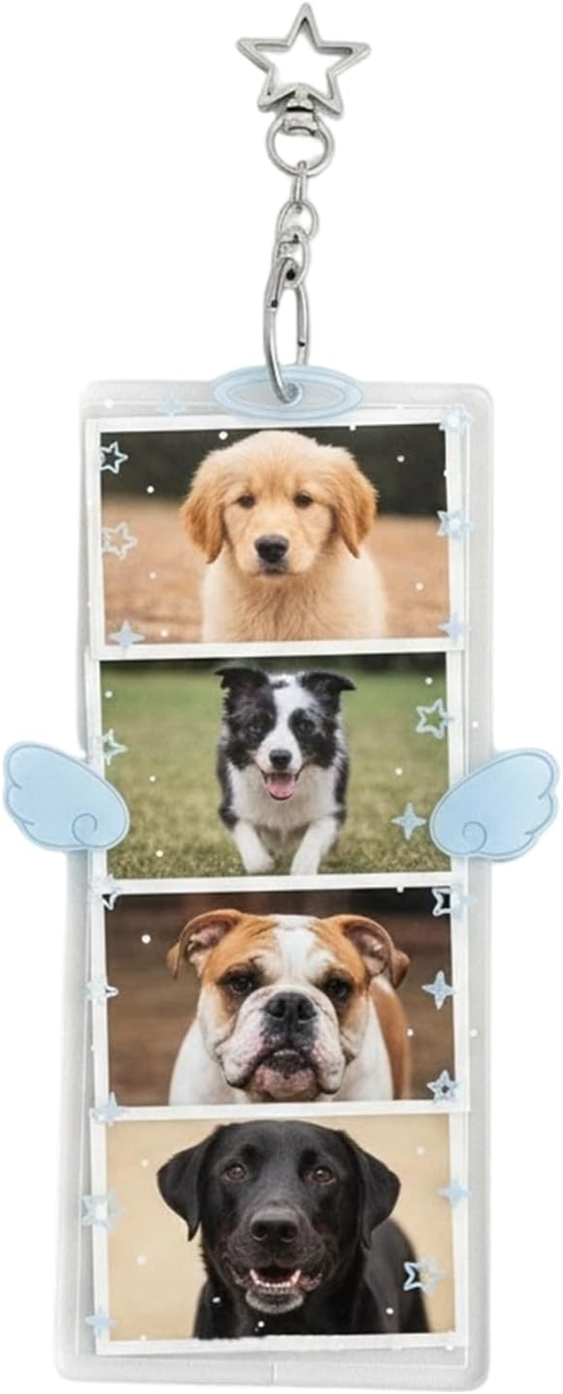 Picture Keychain - 6X3Inch 4-Compartment Acrylic Clip,Clear Acrylic Photo Keychain Holder,For Men Kids Girls Friends Key Bag Purse Wallet Pocket Valentines Day