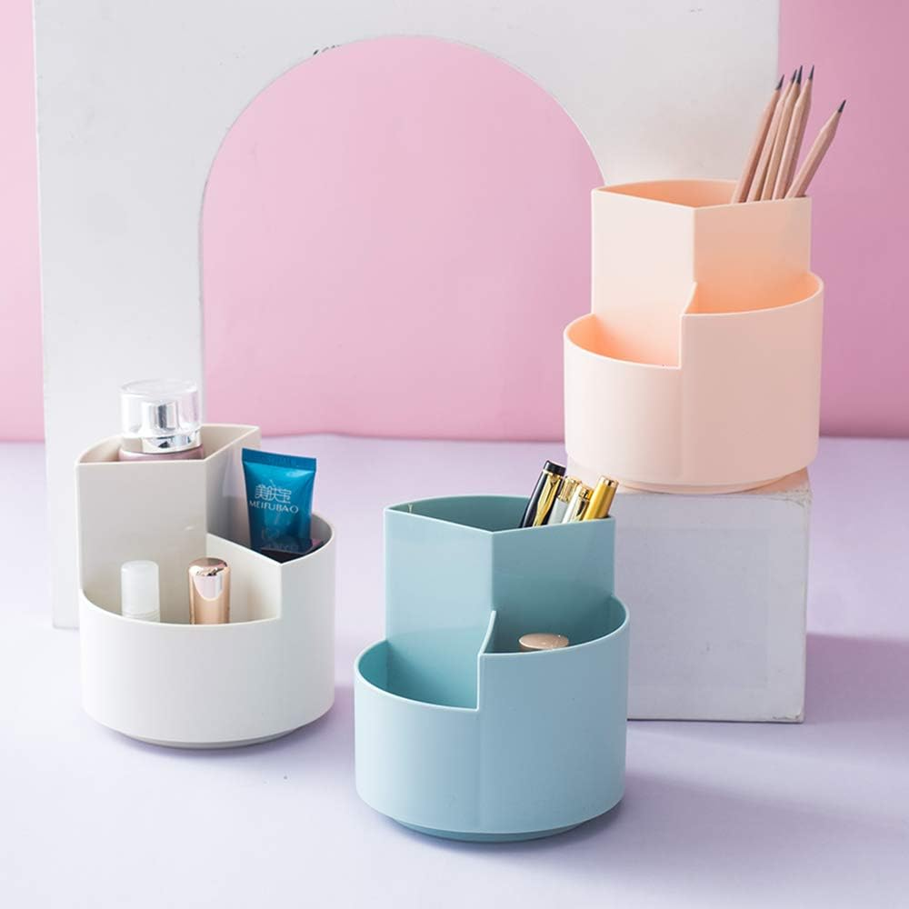 YOSCO 360&deg; Rotating 3 Grid Pen Holder Stand Pencil Cup Pot Desk Organizer Makeup Brush Holder (Blue) image number 4