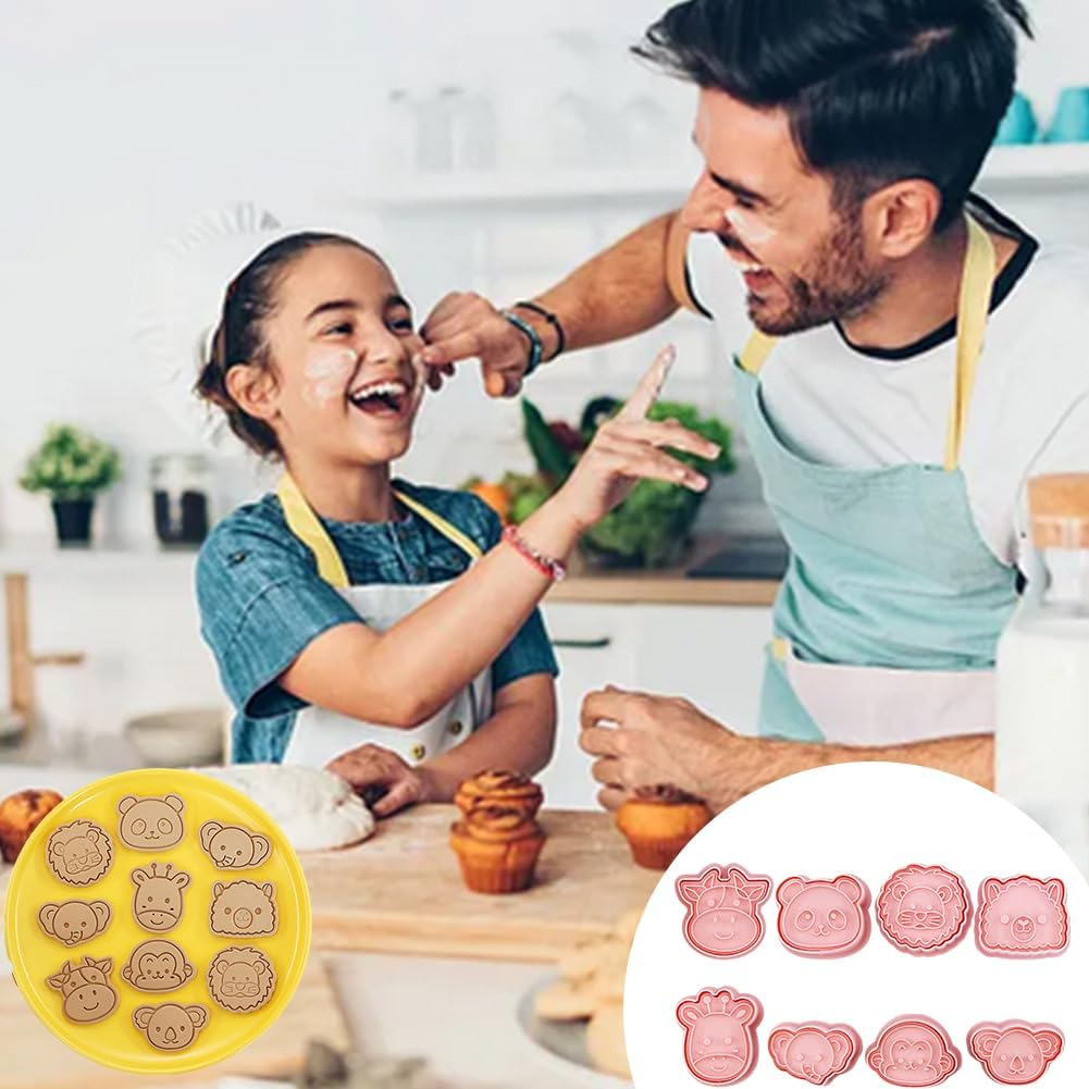 8PCS Cartoon Animal Cookie Cutters Set, Animal Plastic Cookie Stamps, Cute 3D Baking Molds for Biscuit, Fondant, Cheese, Chocolate,Diy Bakings Cake Fondant Pastry Baking Supplies image number 4