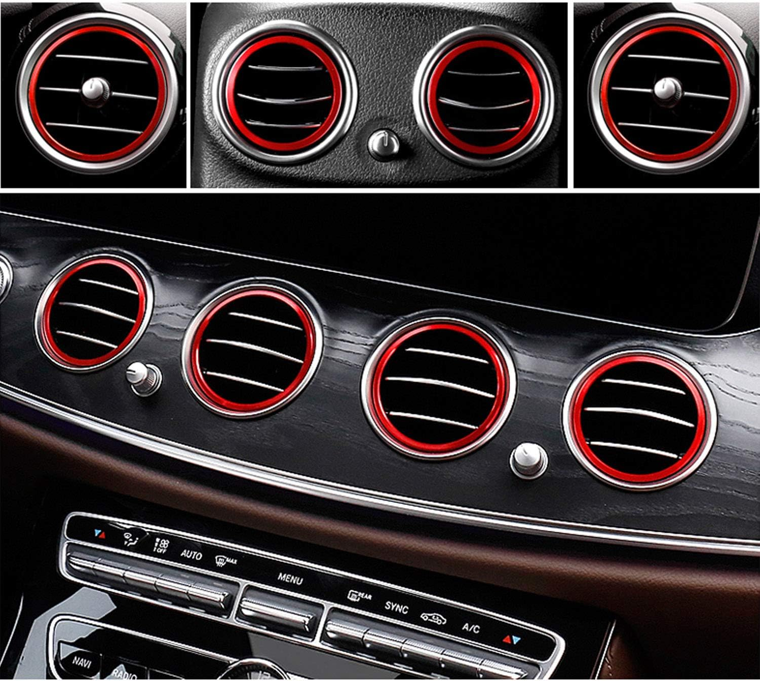 Ramecar Air Conditioner Vent Opening Inner Trim Decoration Covers for 2015-2021 Mercedes Benz W205 C180 C250 C300 C350 C400 C63 AMG, 2016-2022 GLC Class (7 Pcs, Red Aluminum)