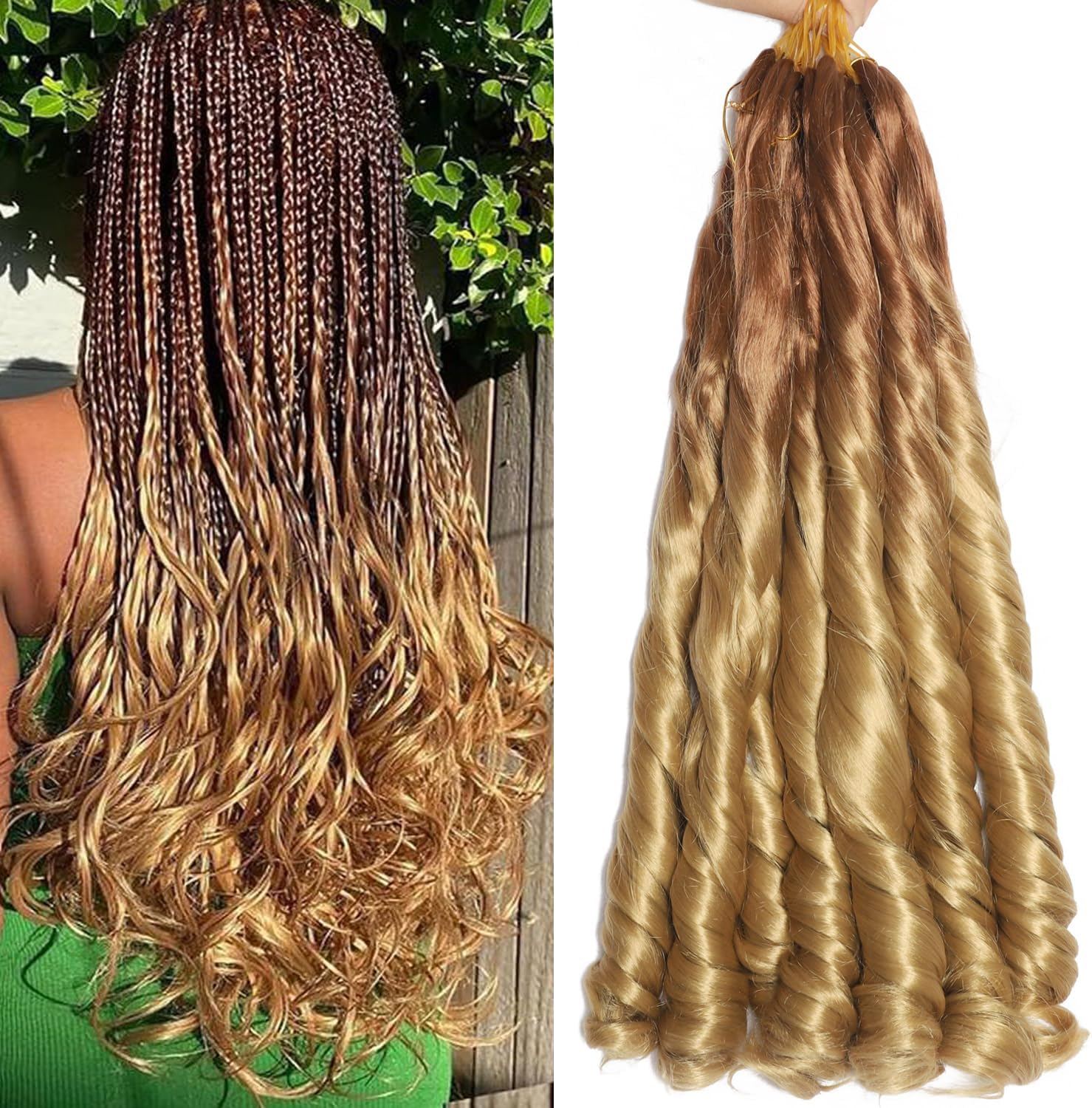 French Curl Braiding Hair 22 Inch 8 Packs Curly Braiding Hair Pre Stretched French Curl Crochet Braids Extensions for Braiding (OT30/27, 22 Inch (Pack of 8)) - 1B image number 7
