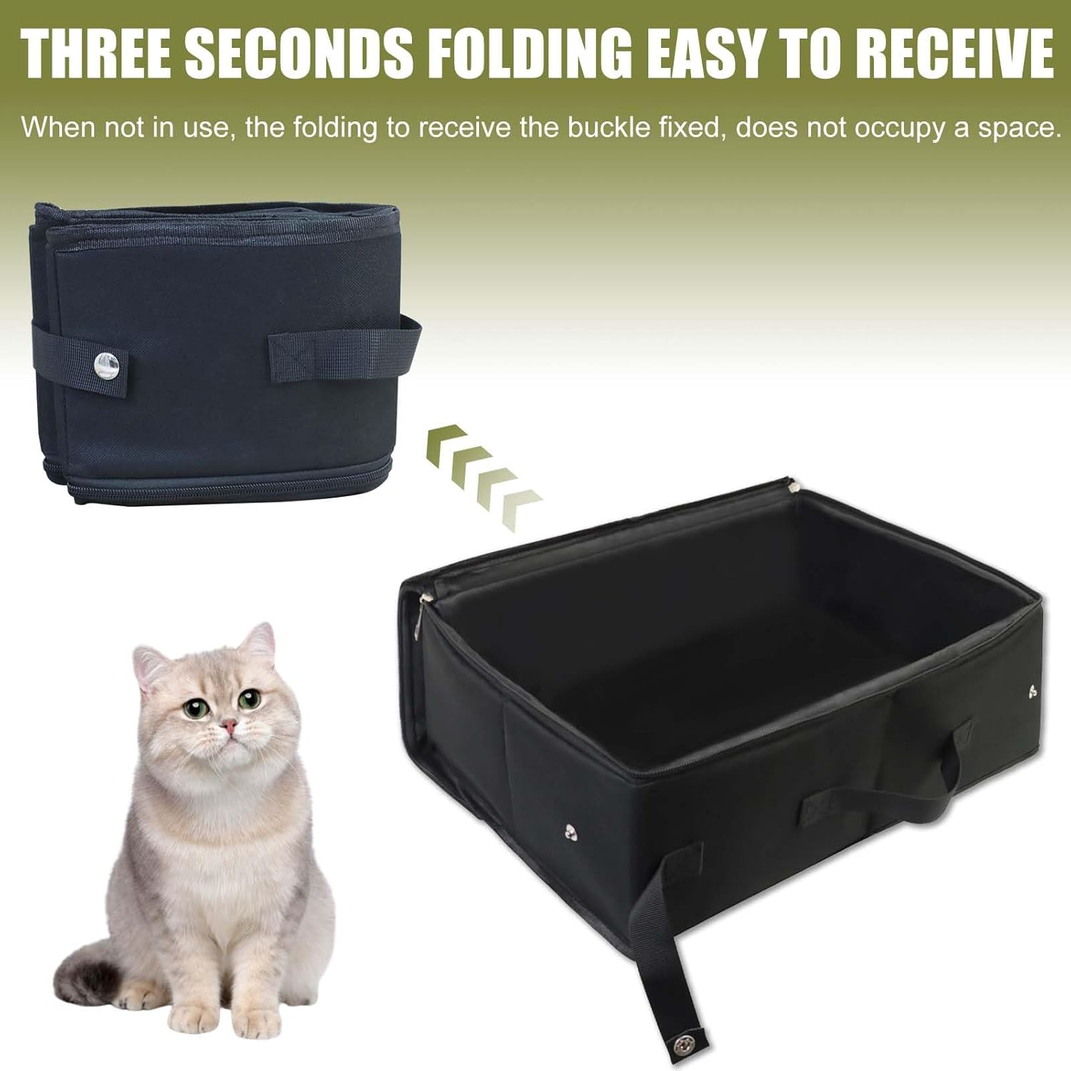 Gomety Portable Cat Travel Toilet with Lid, 40 X 32 X 15 Cm, Foldable Cat Litter Box, Waterproof with Handle, Useful Pets Cat Litter Tray for Travel, Outdoor, Camping, Home Use (Black) image number 1