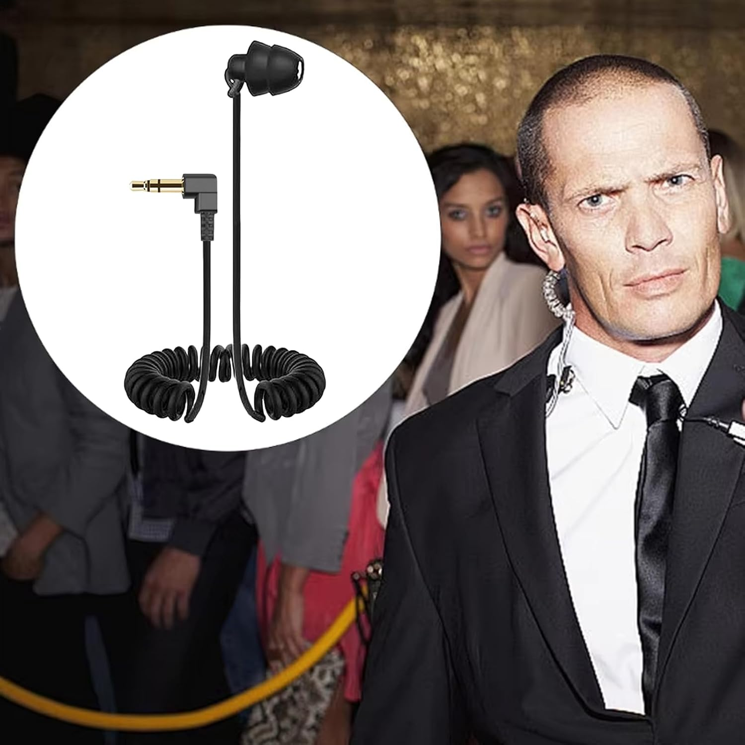 Single Earbud - Mono Headphone, 35Cm Single Side Earbud - Stretchable Spring Wire 3.5Mm In-Ear Earphone, Clear Sound, Noise Reduction, Ideal for Calls, Music and One-Ear Listening - Black image number 2