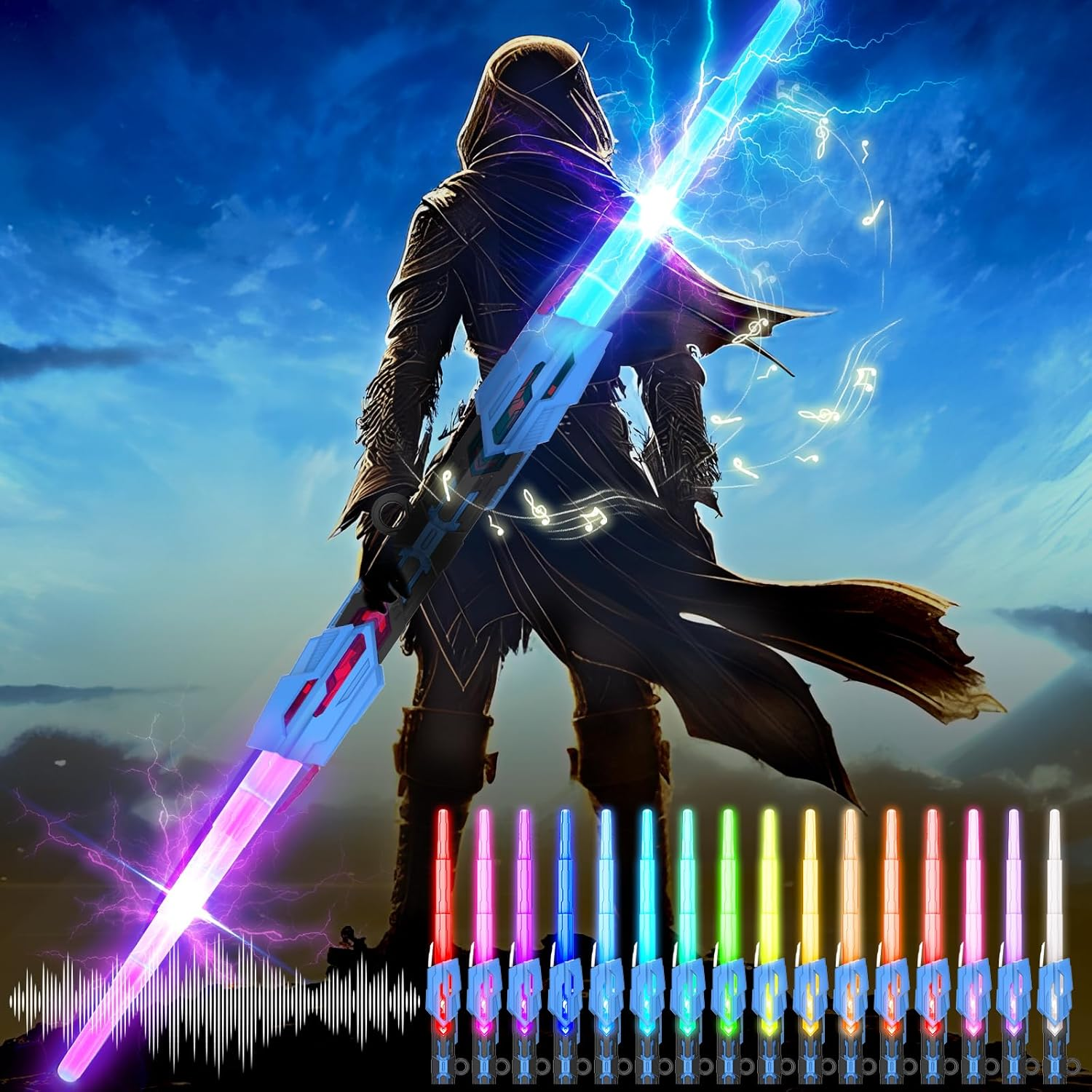 Skirfy Lightsabers for Kids,2 in 1 Lightsabers RGB 16 Lights Rechargeable Lights up Saber with FX Sound and Telescopic Handle Birthday Gift image number 5