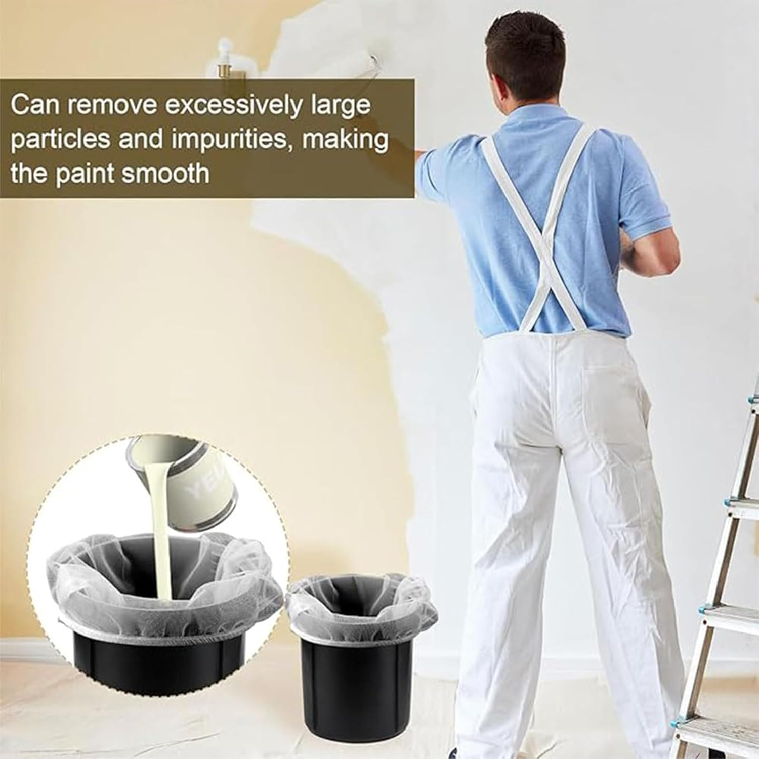 5 Pcs White Fine Mesh Paint Strainer Bags with Elastic Top - Heavy Duty Paint & Liquid Filter Bags for 5 Gallon Buckets - Ideal for Painting, Gardening & Industrial Filtration image number 1