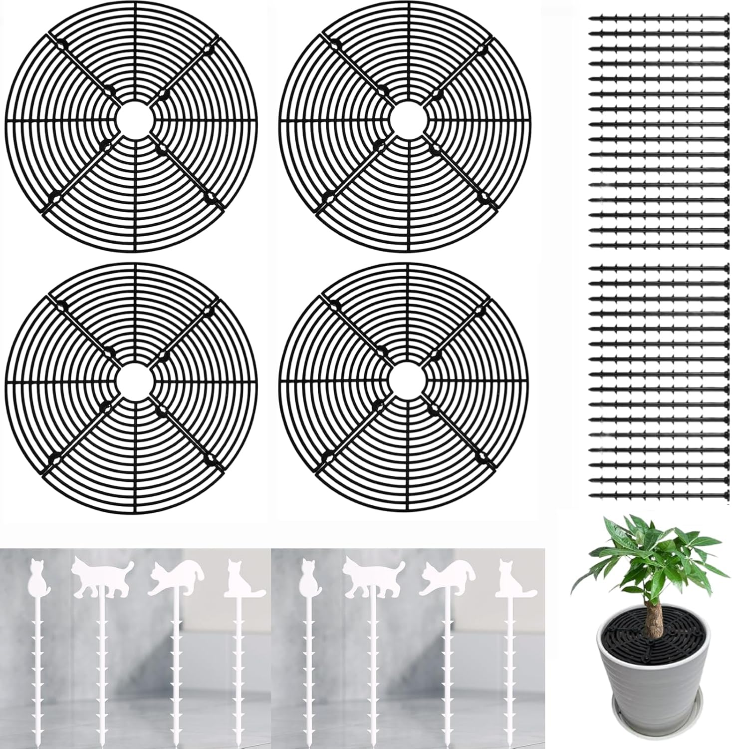 OOTSUN 4PCS Plastic Grid Plant Pot Covers, 30Cm Cuttable Flower Pot Cover with 32 Stakes for Indoor Outdoor Potted Plants for Indoor/Outdoor Potted Plants Soil Protector Grid Cover,Black image number 5