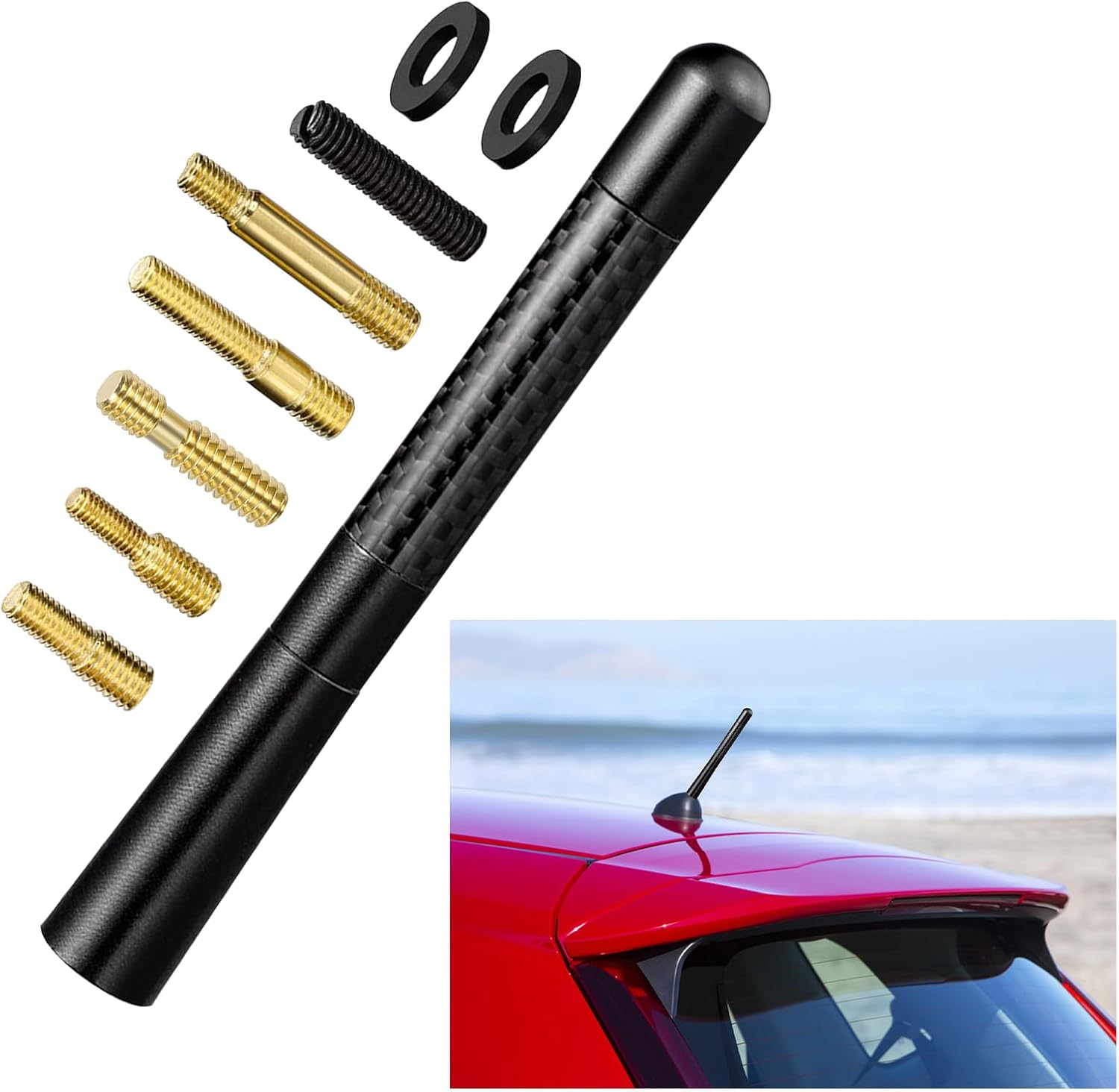 AQTAQ Universal Car Radio Antenna Roof Mount Antenna 12Cm/4.7Inch Mast Carbon Fiber Truck Antenna Compatible with Toyota Honda Subaru GMC Chevrolet Nissan Ford Jeep Mazdachevy Dodge Harley Etc