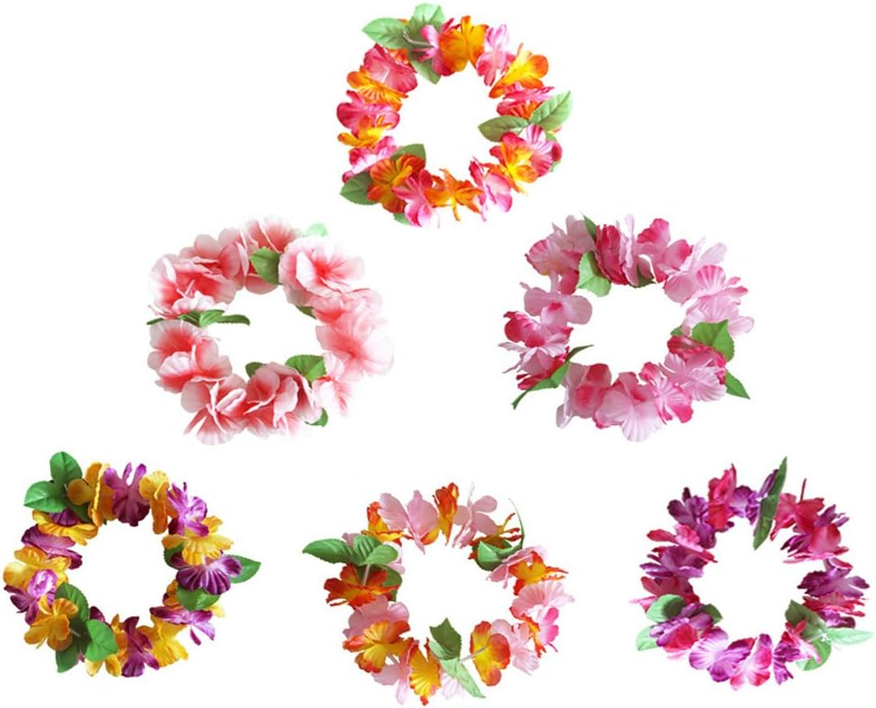 BPNHNA 6PCS Hawaiian Wreaths Headband Tropical Luau Flower Headpiece Leis, Thicker Floral Crown for Summer Beach Pool Party Decorations Favors Supplies, Multicolor image number 2