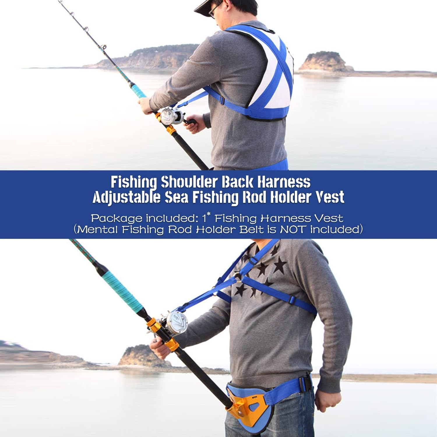 Fishing Shoulder Back Harness, Adjustable Sea Fishing Rod Holder Vest, Boat Fish Fighting Belt Harness for Fishing Big Fish image number 3