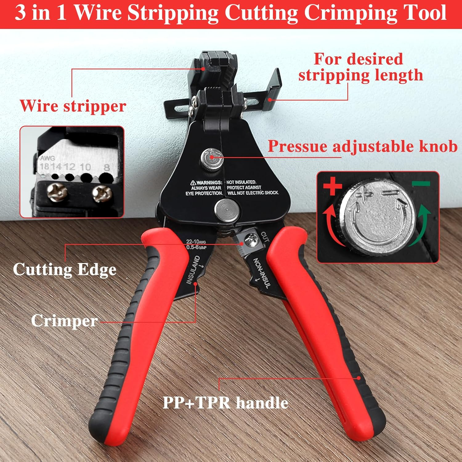3 in 1 Automatic Wire Stripper Tool 7-Inch Heavy Duty Wire Stripping Crimping Cutting Pliers for 8-18 AWG Solid and Stranded Electrical Wire, Multifunctional Hand Tool for Electrician image number 6