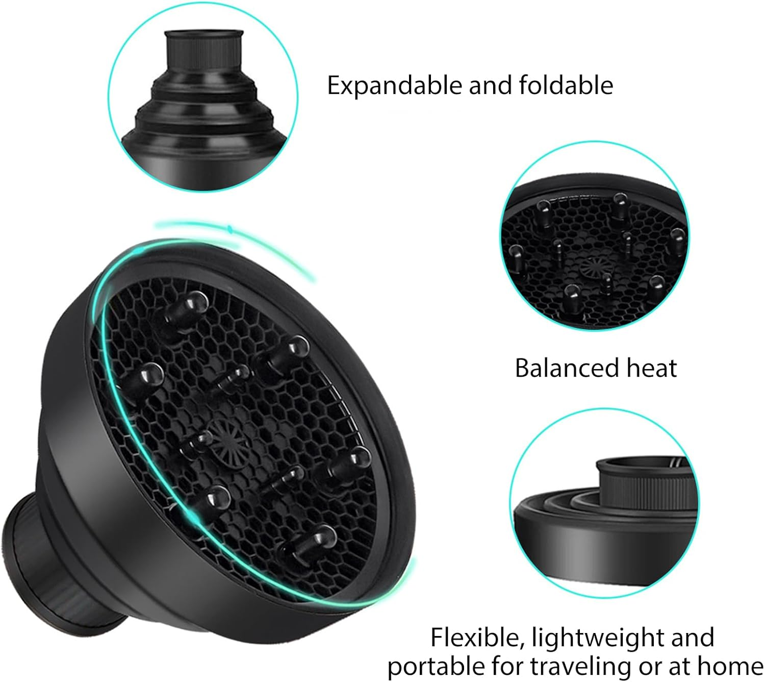 Namolit Collapsible Hair Dryer Diffuser Attachment Ionic Blow Dryer Quick Drying Portable Travel Folding Lightweight Silicone Diffuser Salon Hairstyling Accessory Blue