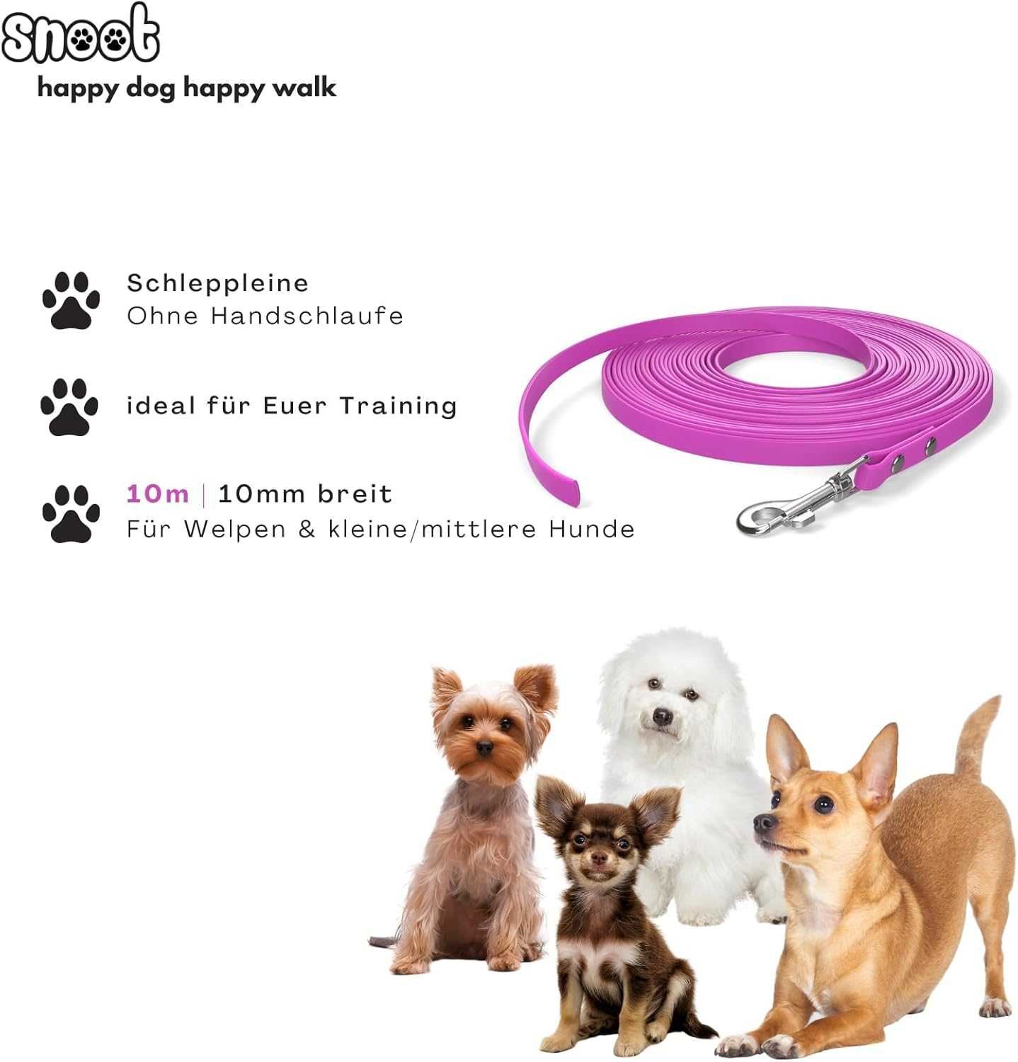 SNOOT 10M Towing Line, Dog Leash, 1 Carabiner, Magenta, Extra Narrow, Dirt and Water Repellent - Neon Yellow image number 4