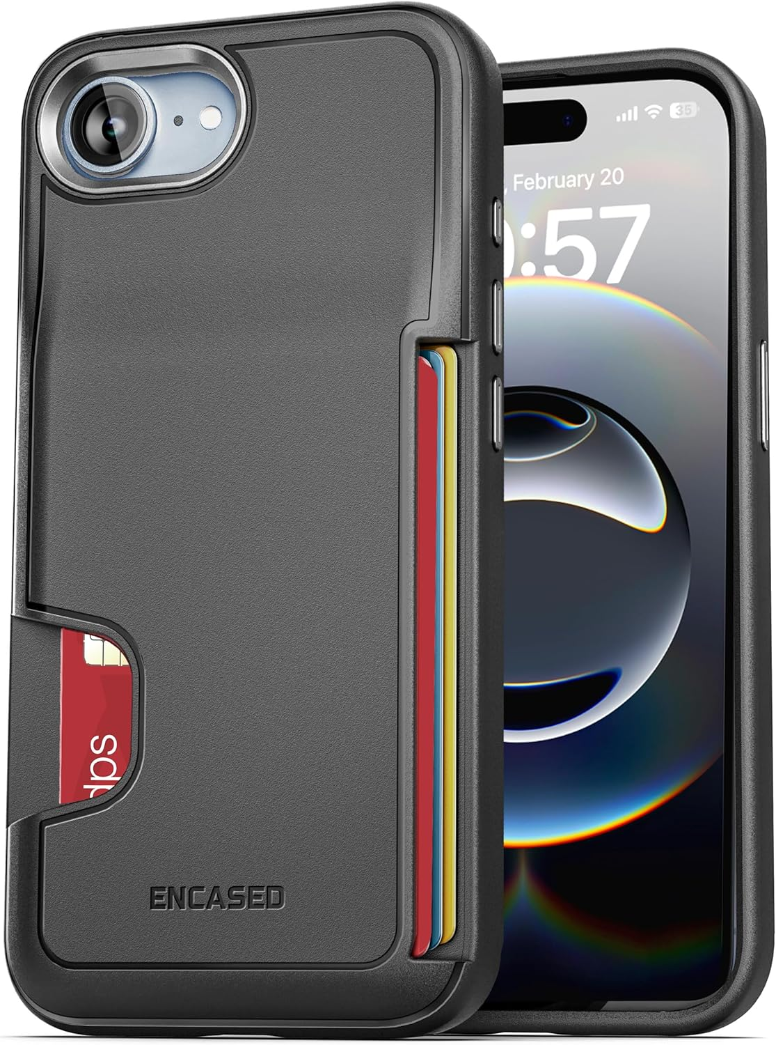 ENCASED Card Case for Iphone 16E Wallet Case with Secure Credit Card Holder Slot (Cache Series), Matte Black image number 6