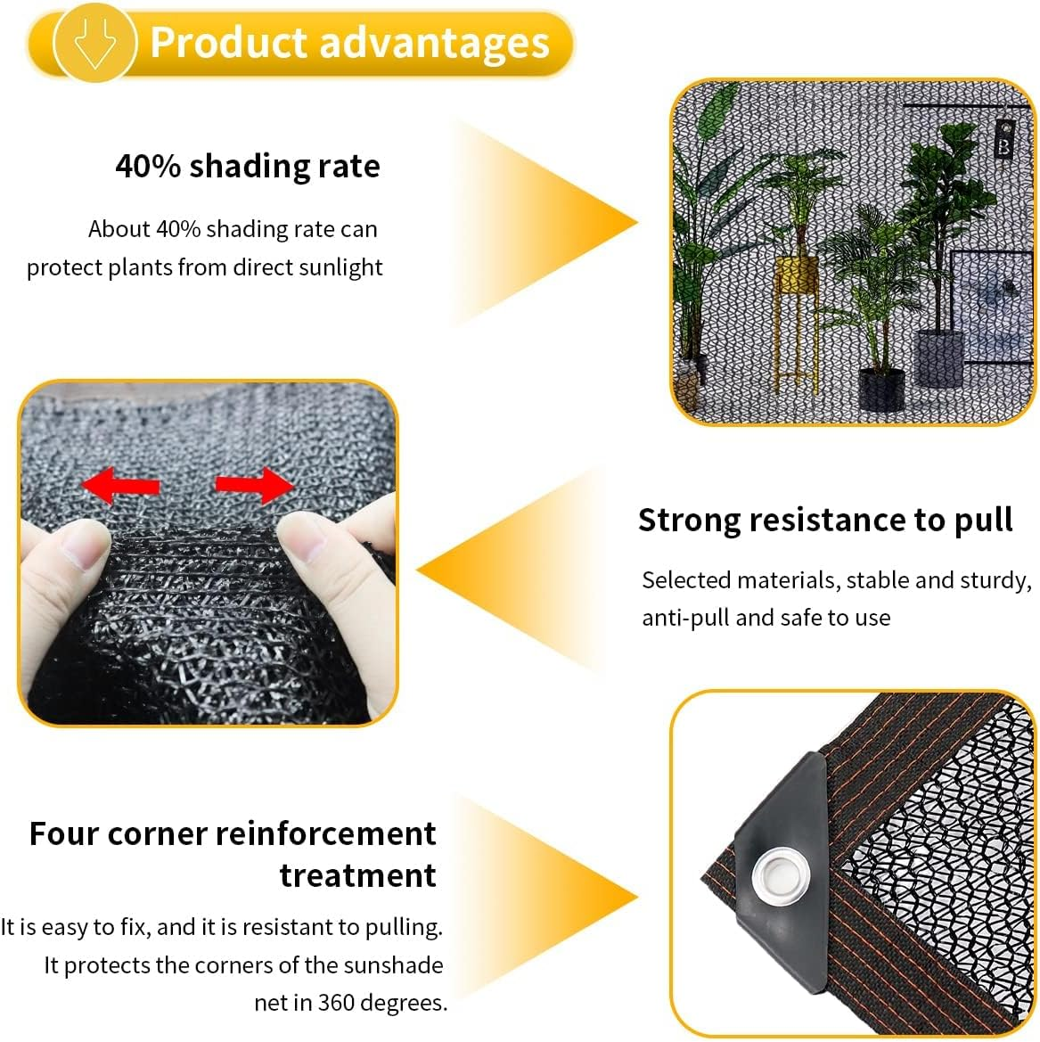 40% Shade Cloth Garden Shade Mesh Net without Grommets - Sun Shade Cover for Pergola, Patio Plants, Greenhouse, Chicken Coop, Outdoor(6.5Ft X 13Ft) image number 3